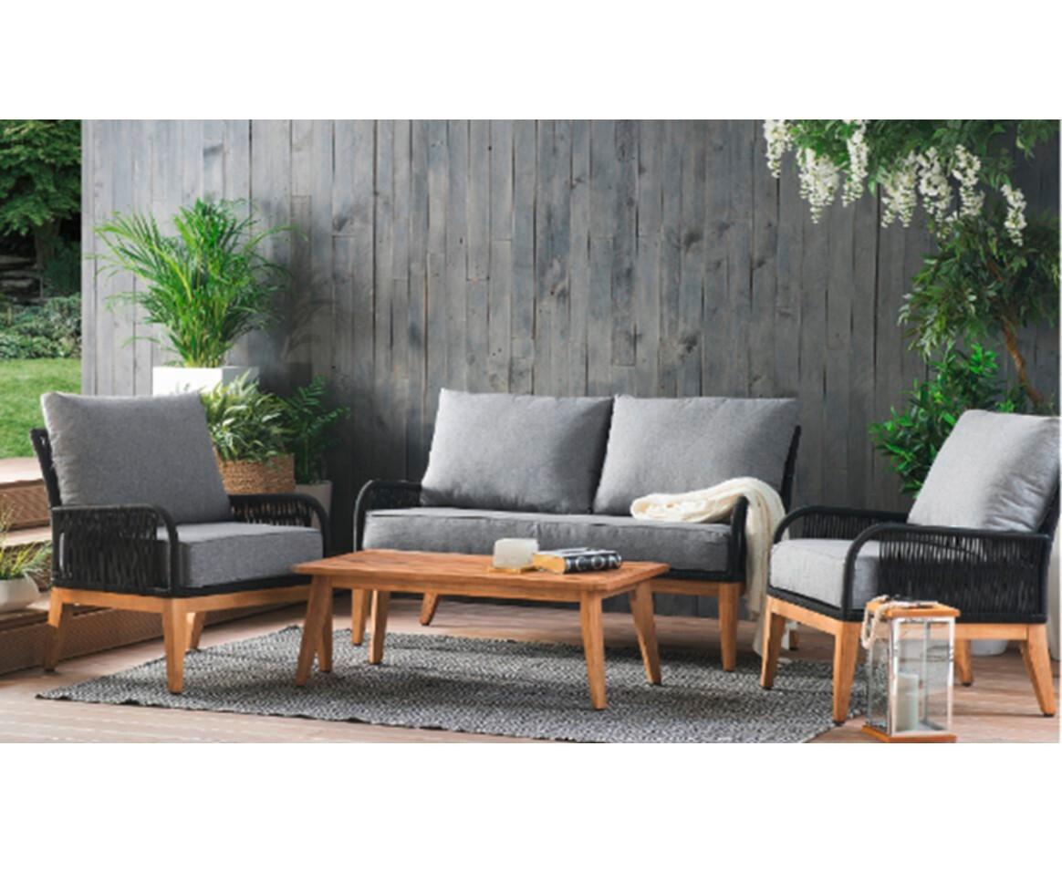 Loungegarnitur 4-tlg Mykonos aus Holz mit Kissen - Anthrazit/Hellgrau, Basics, Holz/Textil (135/90/73cm) - Acamp
