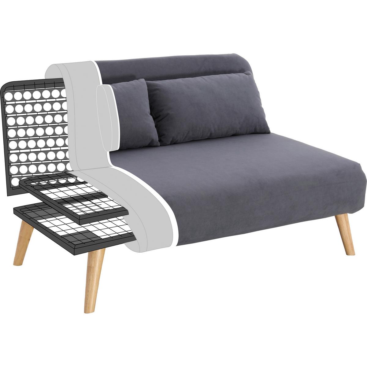 Sofa mit Schlaffunktion blau, "Linn", Samt - Blau/Naturfarben, Modern, Holz/Textil (132/87/78cm) - Bessagi Home