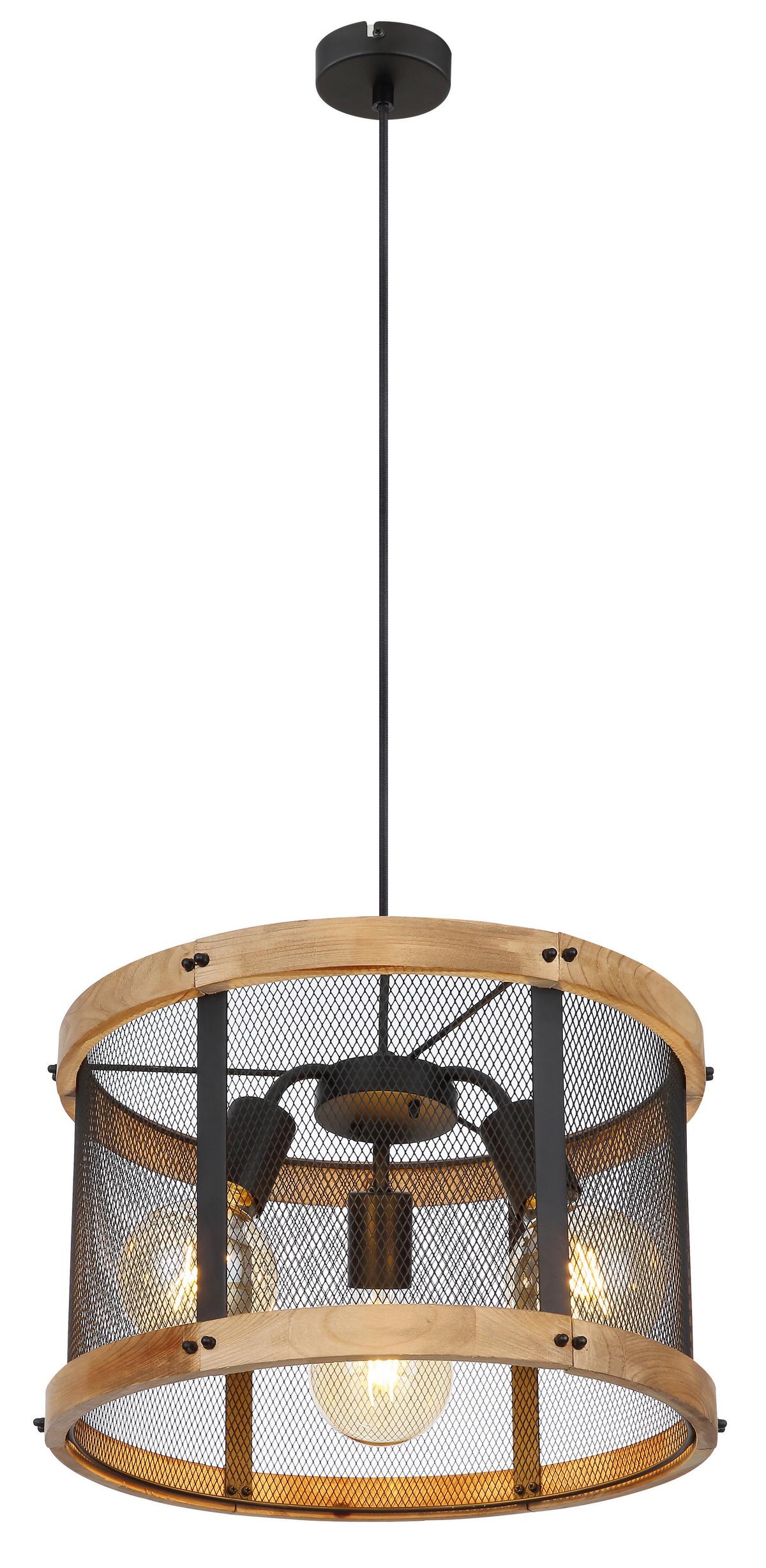 Hängeleuchte 15661H1 in Dunkelbraun max. 40 Watt - Dunkelbraun/Schwarz, Natur, Holz/Metall (40/120cm) - Globo