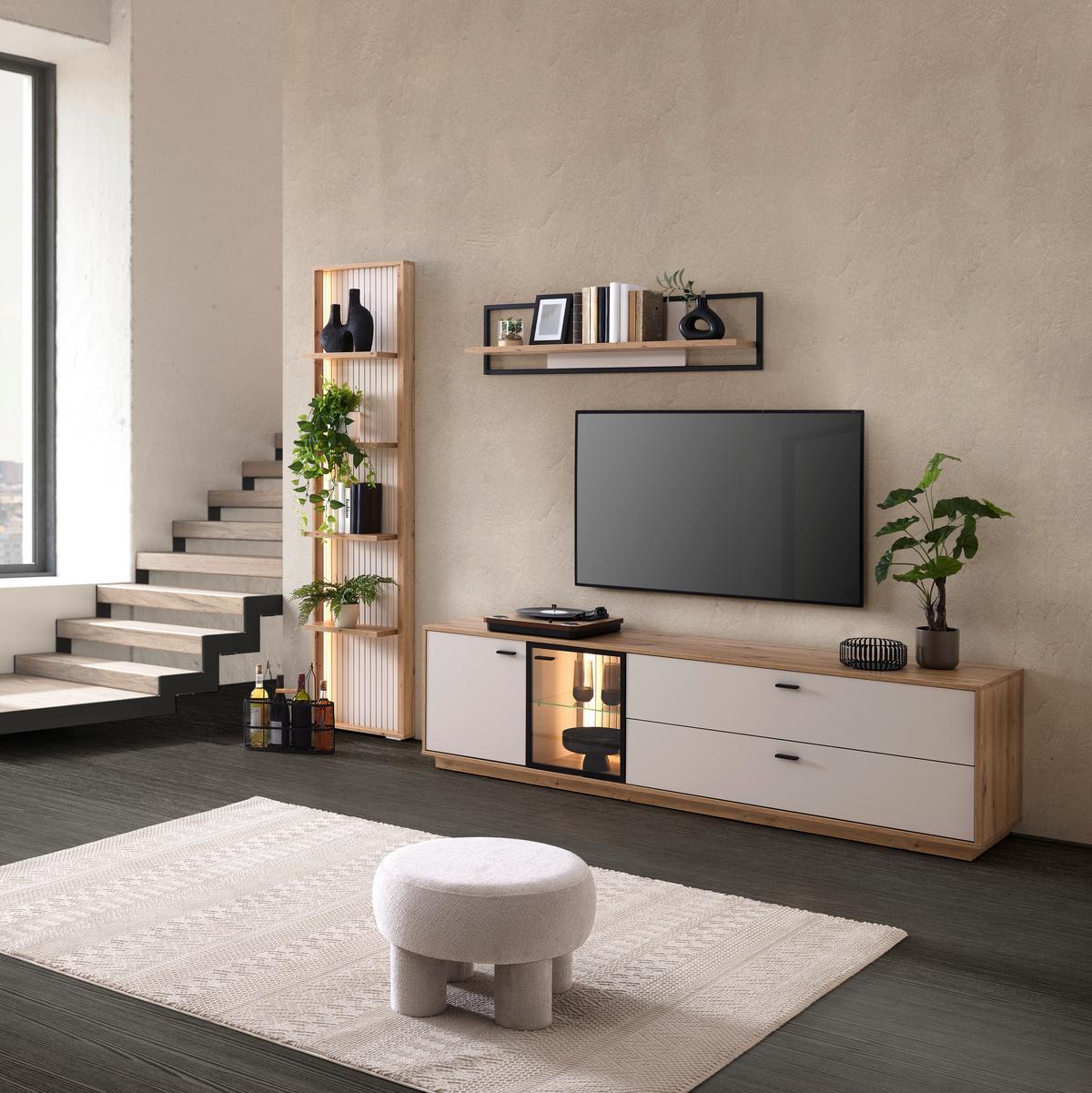 Highboard Cremona Kaschmir/Eiche Artisan - Kaschmir/Schwarz, MODERN, Glas/Holzwerkstoff (100,3/161,7/38cm) - Premium Living