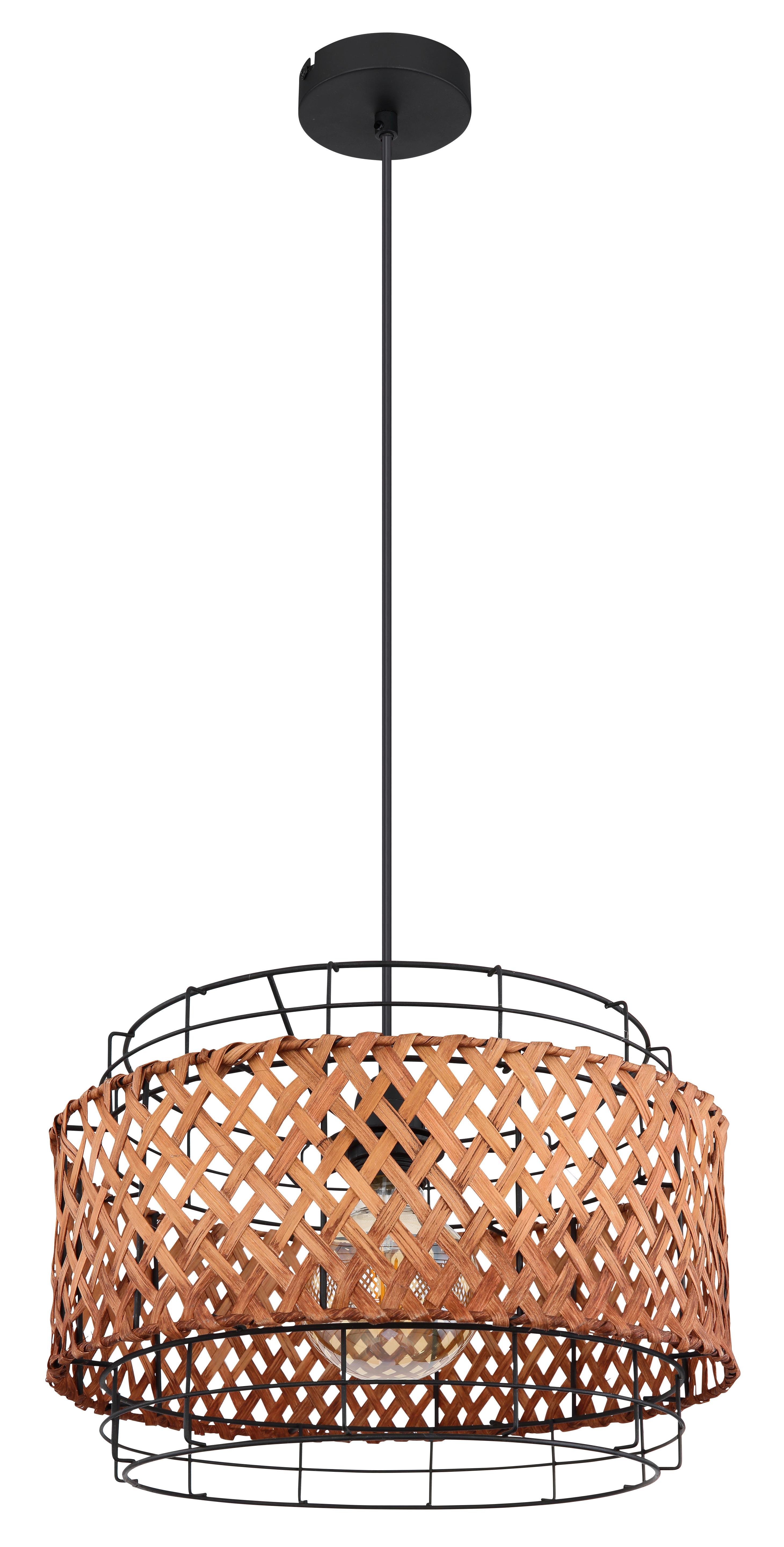 Hängeleuchte Gina in Schwarz max. 40 Watt - Dunkelbraun/Schwarz, Basics, Naturmaterialien/Metall (35/120cm) - Globo