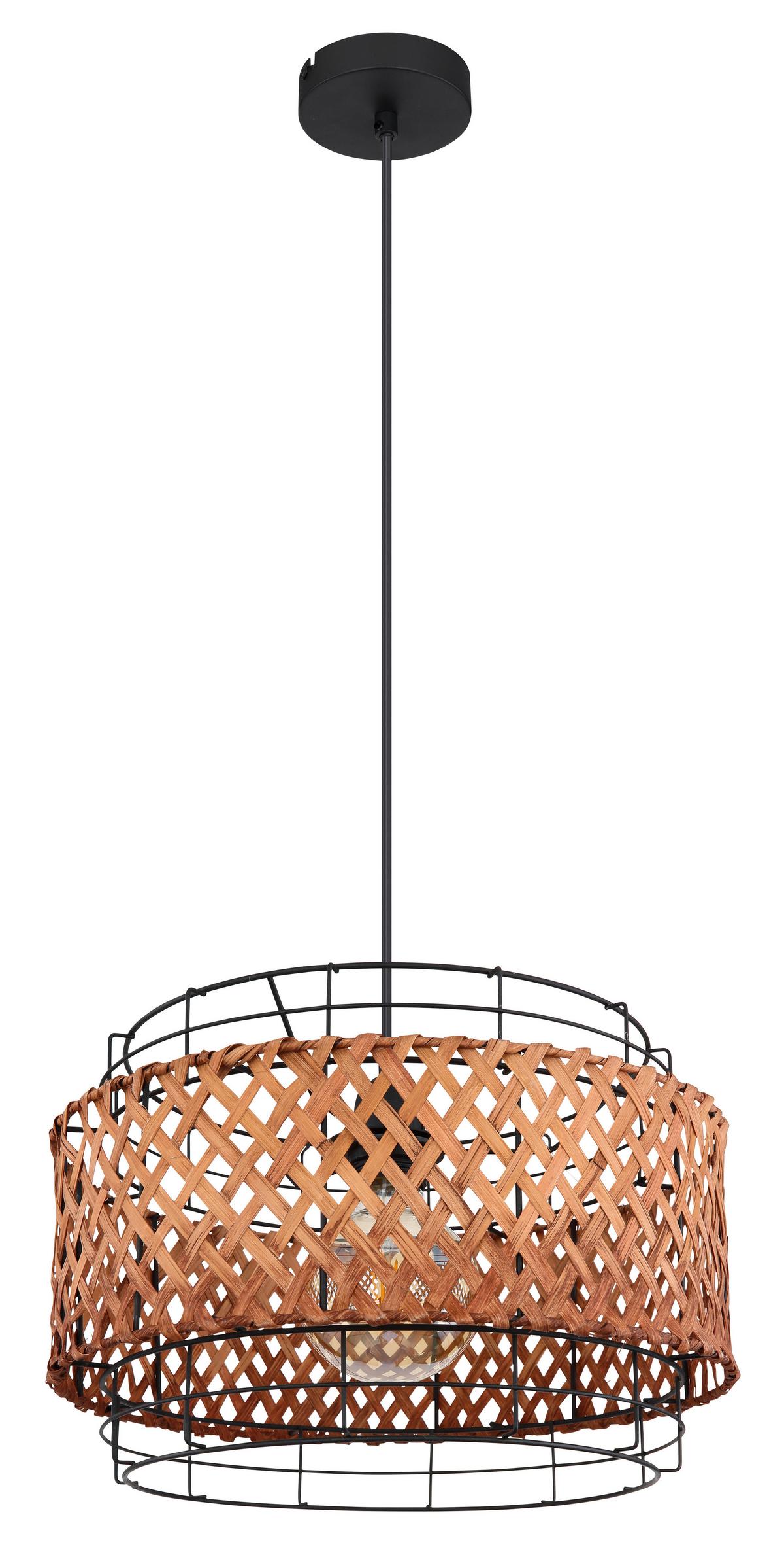 Hängeleuchte Gina in Schwarz max. 40 Watt - Dunkelbraun/Schwarz, Basics, Naturmaterialien/Metall (35/120cm) - Globo