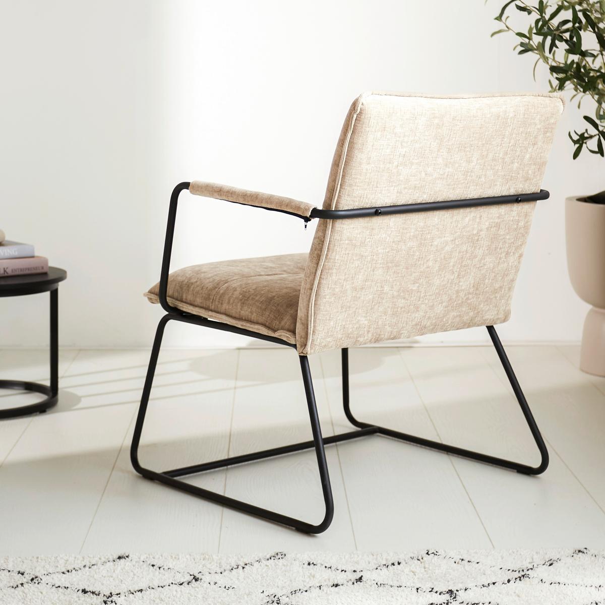 Naslanjač Bilbao, Bež - črna/bež, Moderno, kovina/tekstil (65/80/68cm) - MID.YOU