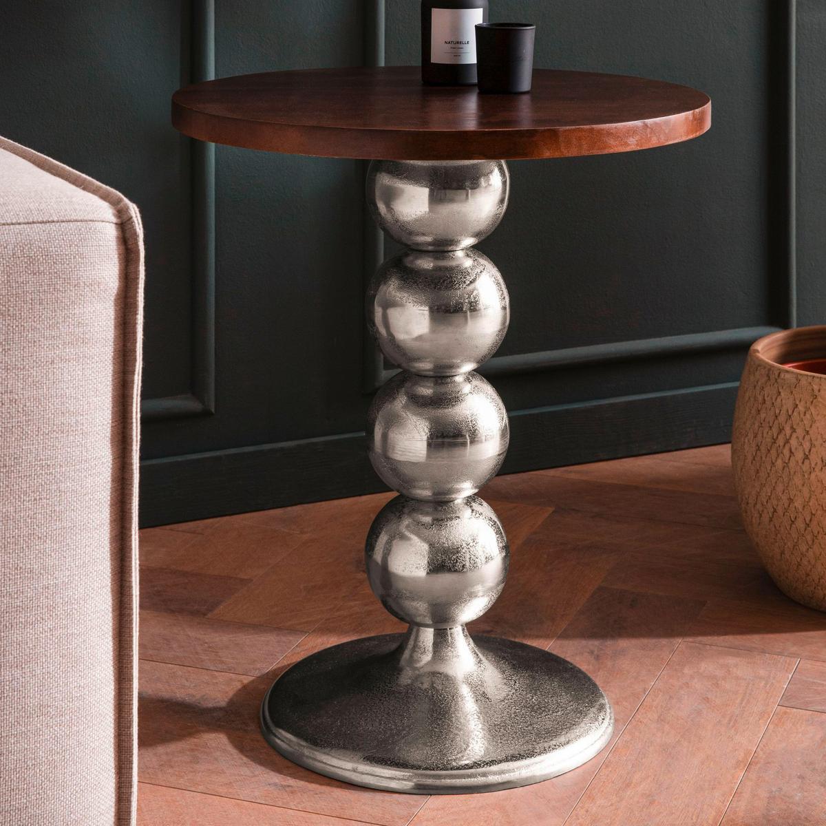 BEISTELLTISCH WL7.210 - Silberfarben/Braun, Design, Holz/Metall (50/50/61,5cm) - Livetastic