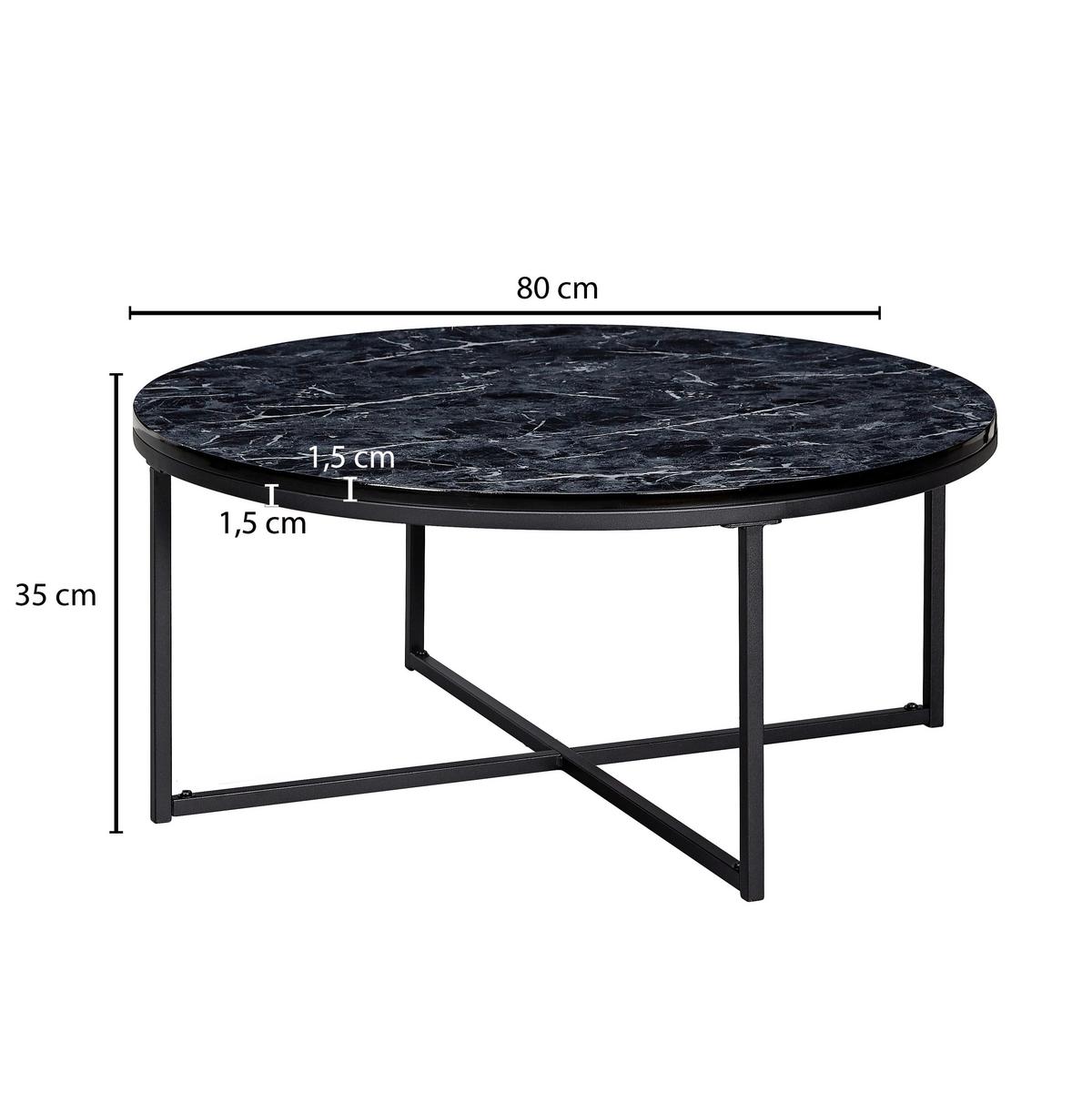 Couchtisch Marmoroptik ca. 80x36 cm Gestell Schwarz - Schwarz, KONVENTIONELL, Holzwerkstoff/Metall (80/36cm) - MID.YOU