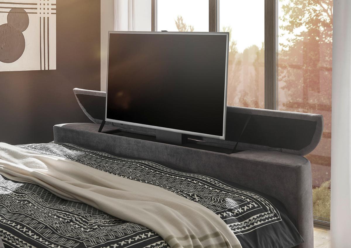 Boxspringbett Dallas m. LED ca. 180x200 cm Grau - Grau, MODERN, Holzwerkstoff/Kunststoff (180/200cm) - MID.YOU