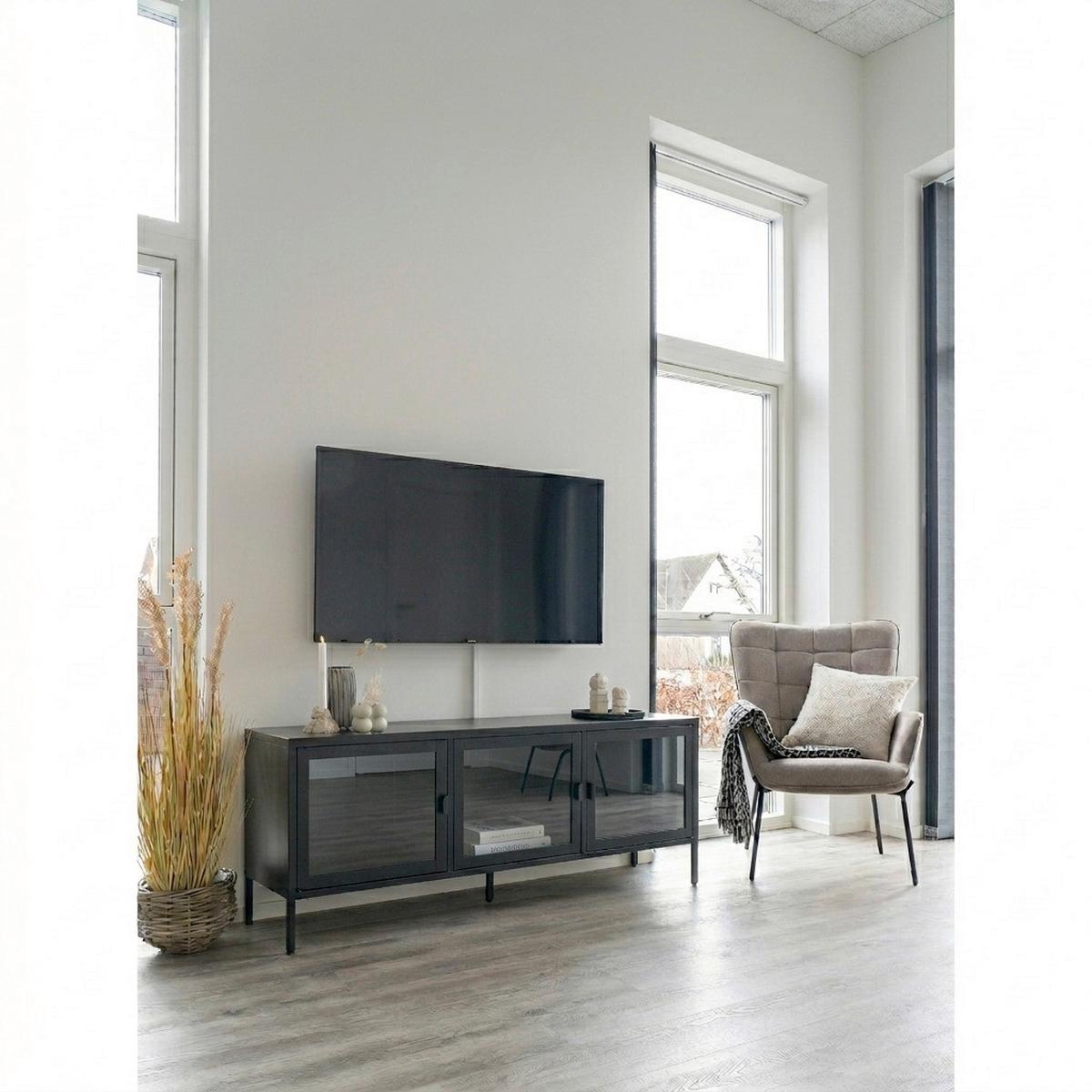 Lowboard Brisbane Schwarz - Transparent/Schwarz, Design, Glas/Metall (130/40/55cm) - MID.YOU