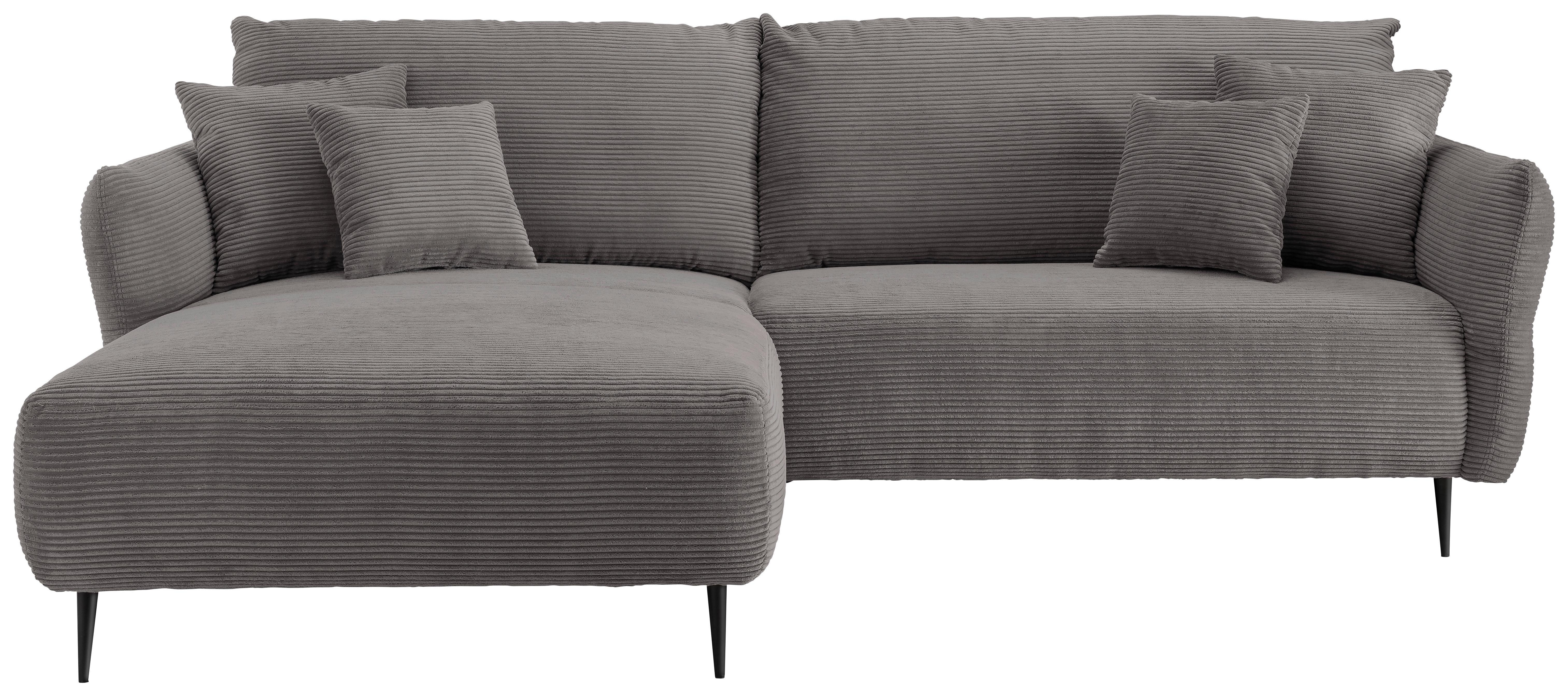 Wohnlandschaft Vanilla Grau Cord - Schwarz/Grau, Design, Textil/Metall (178/264-302cm) - P & B