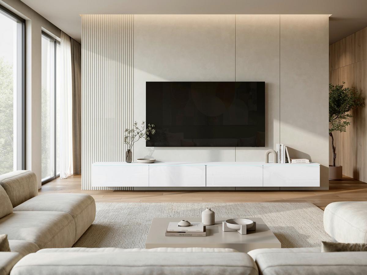 Nizka Omarica D 300, Bela Visok Sijaj, Osvetlitev - siva/bela, Basics, umetna masa/leseni material (300/32/33cm) - P & B