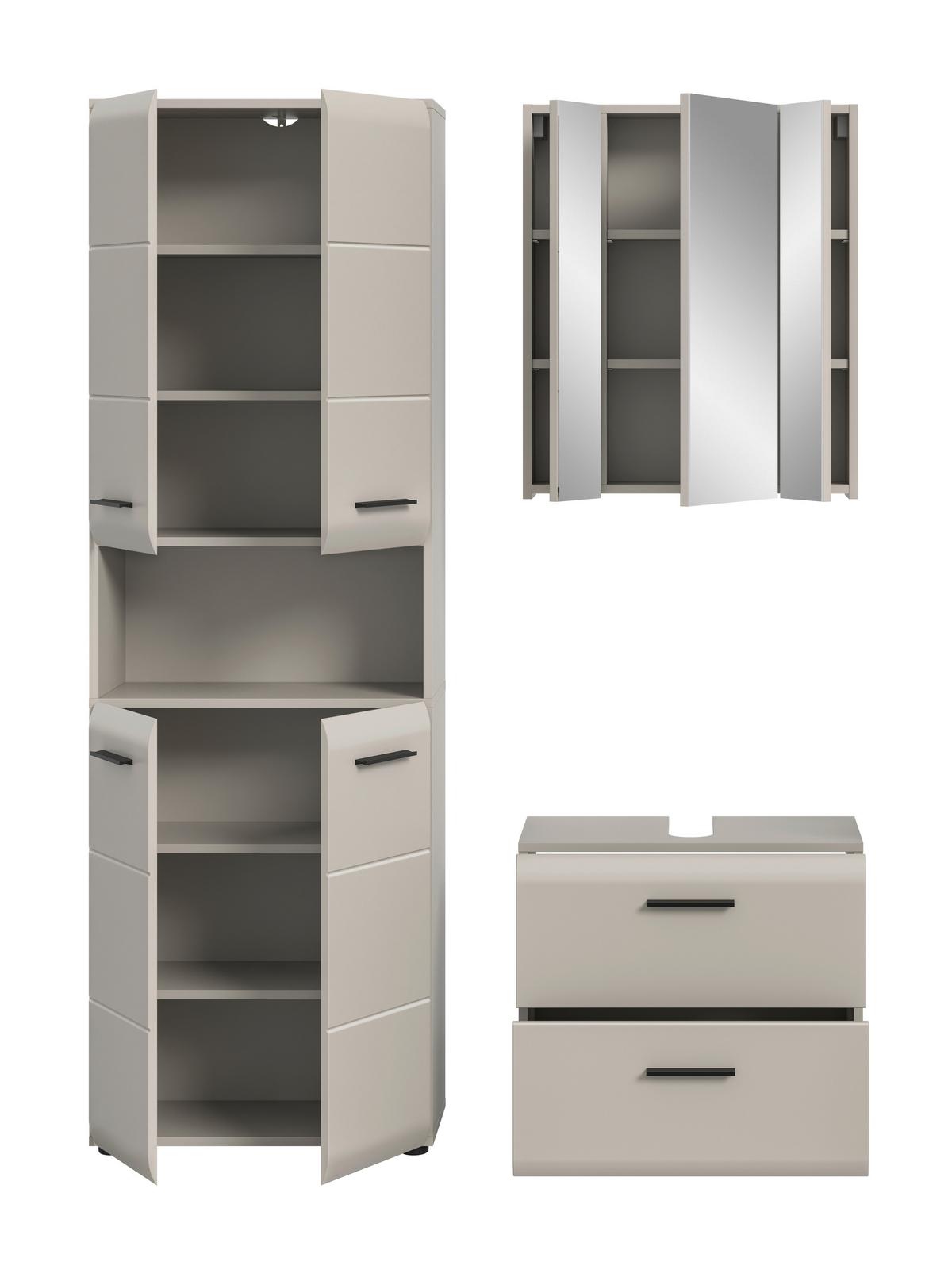 Badezimmer Ice Kaschmir 3-teilig - Kaschmir/Schwarz, Trend, Glas/Holzwerkstoff (120cm) - MID.YOU