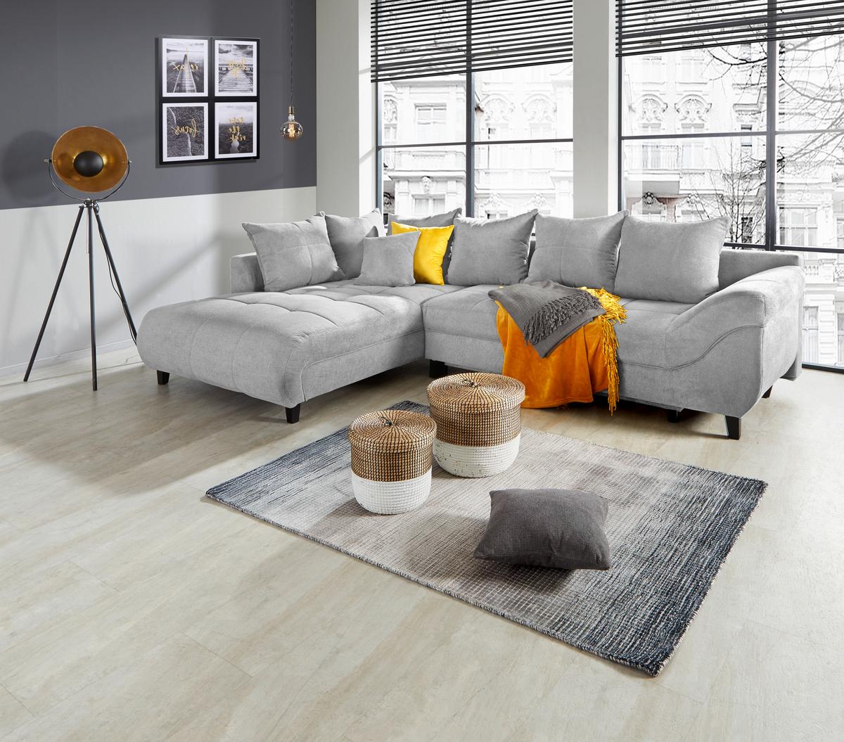 Kutna Garnitura Mendoza - srebrne boje/crna, Design, tekstil/drvo (197/309cm) - Modern Living