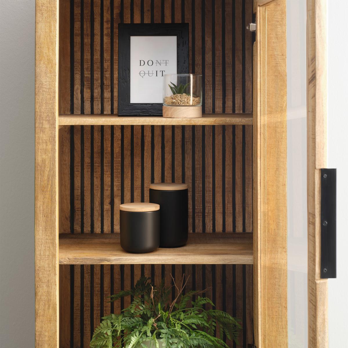 Vitrine Everest in Naturfarben/Schwarz - Schwarz/Naturfarben, Natur, Glas/Holz (60/180/40cm) - Zandiara