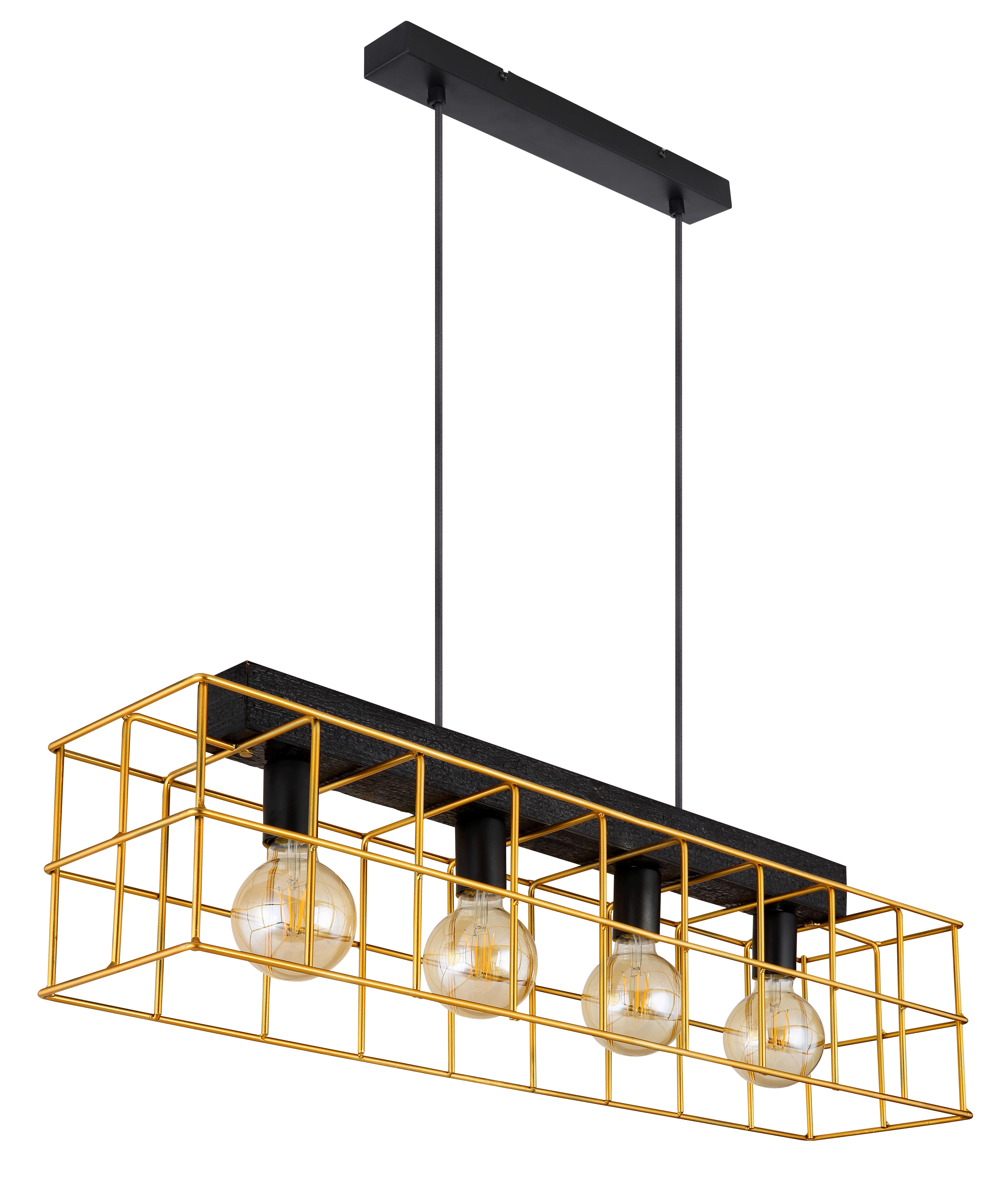 Hängeleuchte Merril max. 60 Watt - Goldfarben/Schwarz, Design, Holz/Metall (90/20/150cm) - Globo