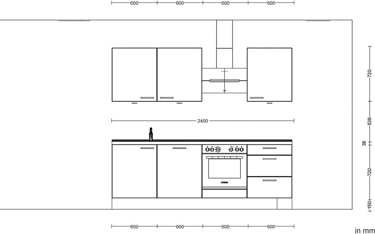 Küchenleerblock Riva High o. Geräte Schieferfarben - Schieferfarben/Edelstahlfarben, MODERN, Holzwerkstoff/Metall (240cm) - Nobilia