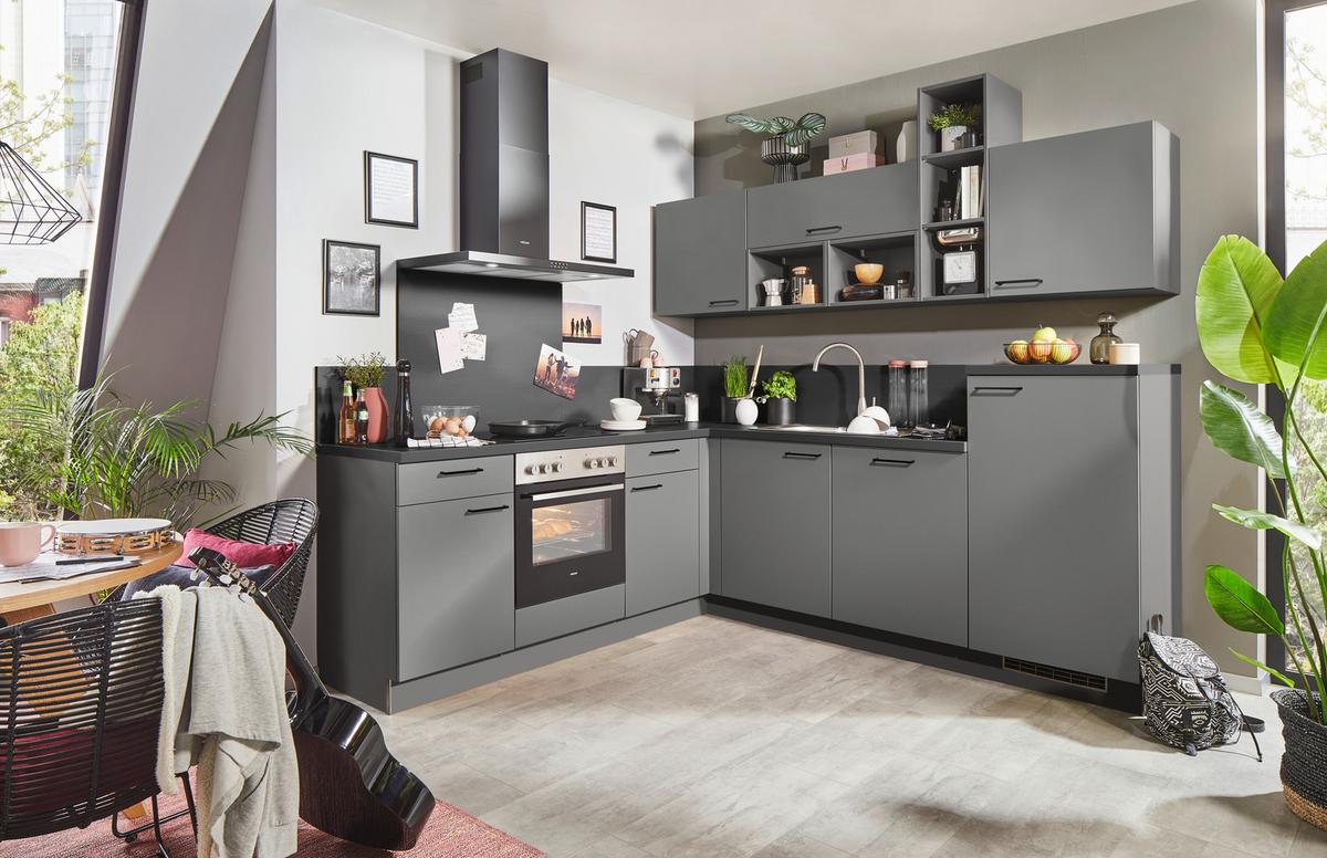 Eckküche Clean Anthrazit - Anthrazit/Schwarz, Holzwerkstoff (225/245cm) - Express-Kuechen