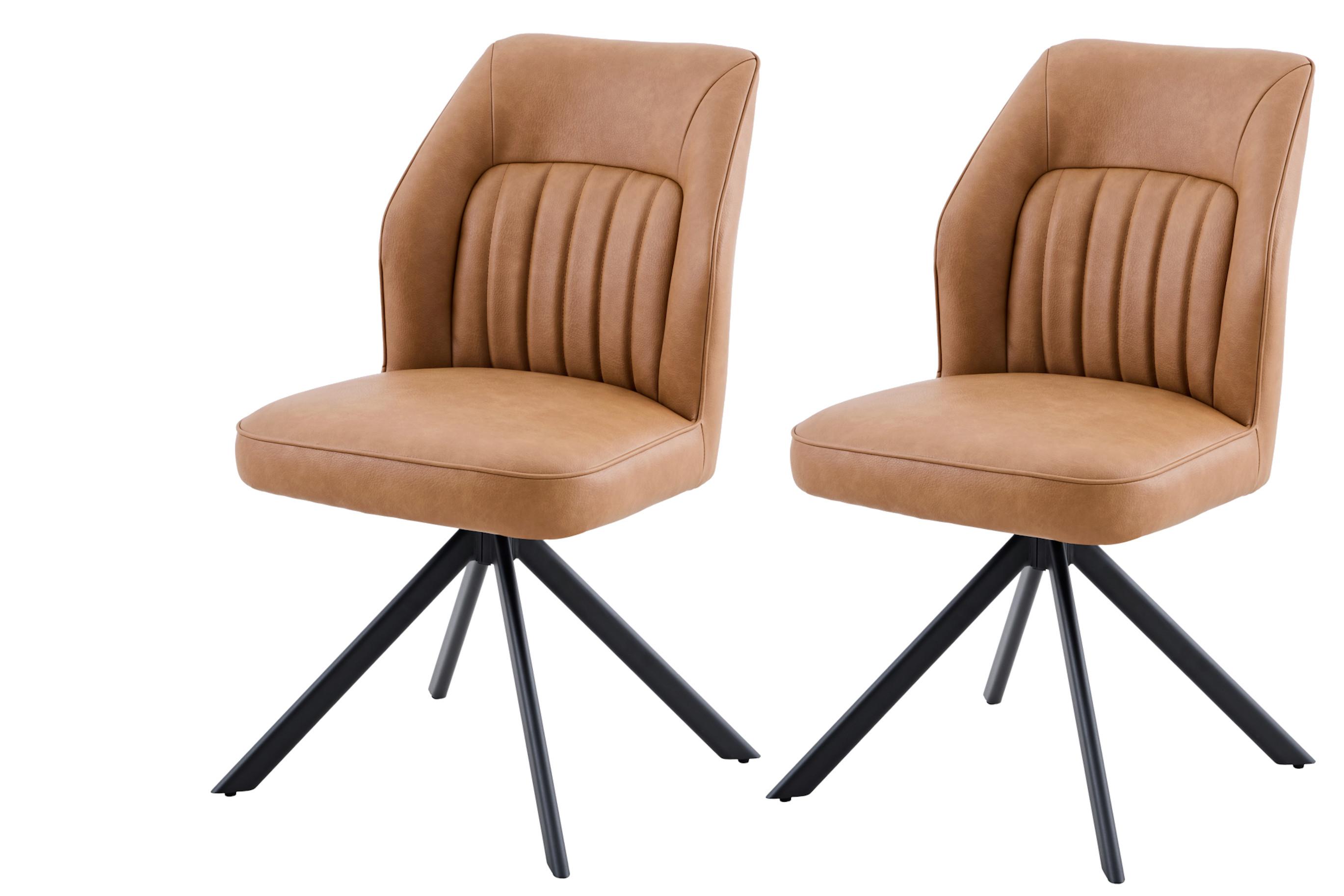 STUHL-SET PRIZZI S 2ER-SET - Cognac/Schwarz, MODERN, Textil/Metall (51/92/65cm) - MID.YOU