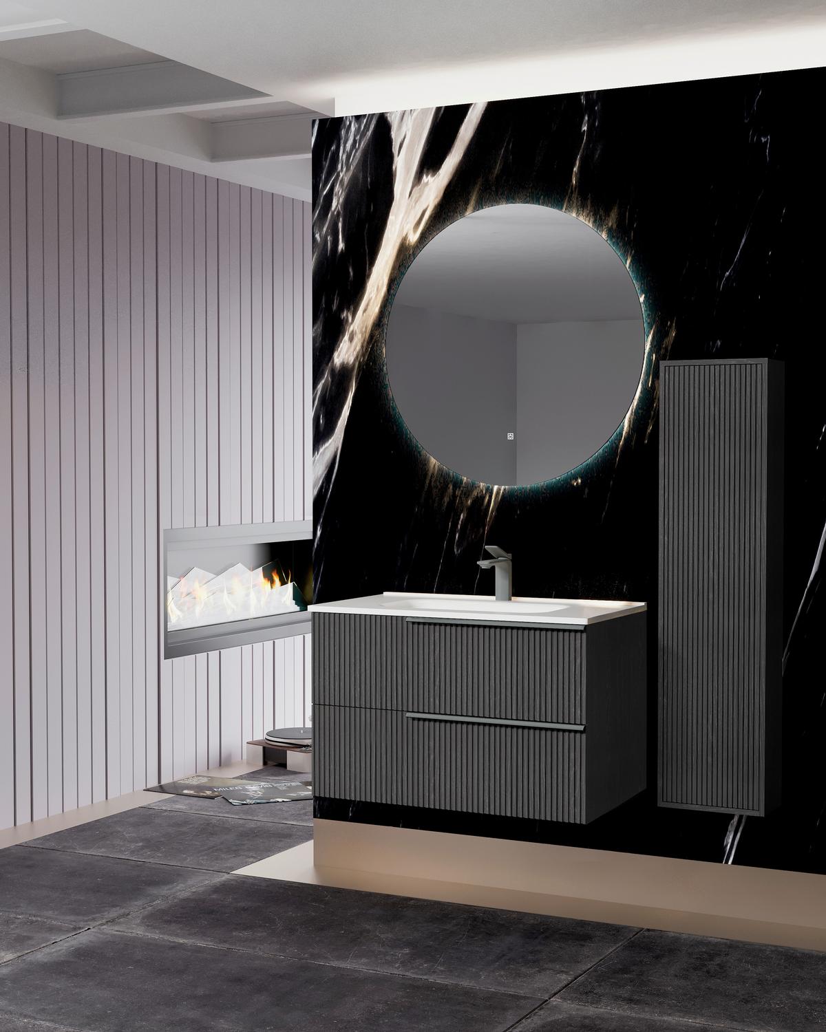 Visoki Element Sidney - bijela visoki sjaj/crna, Moderno, staklo/drvni materijal (35/136/15cm)