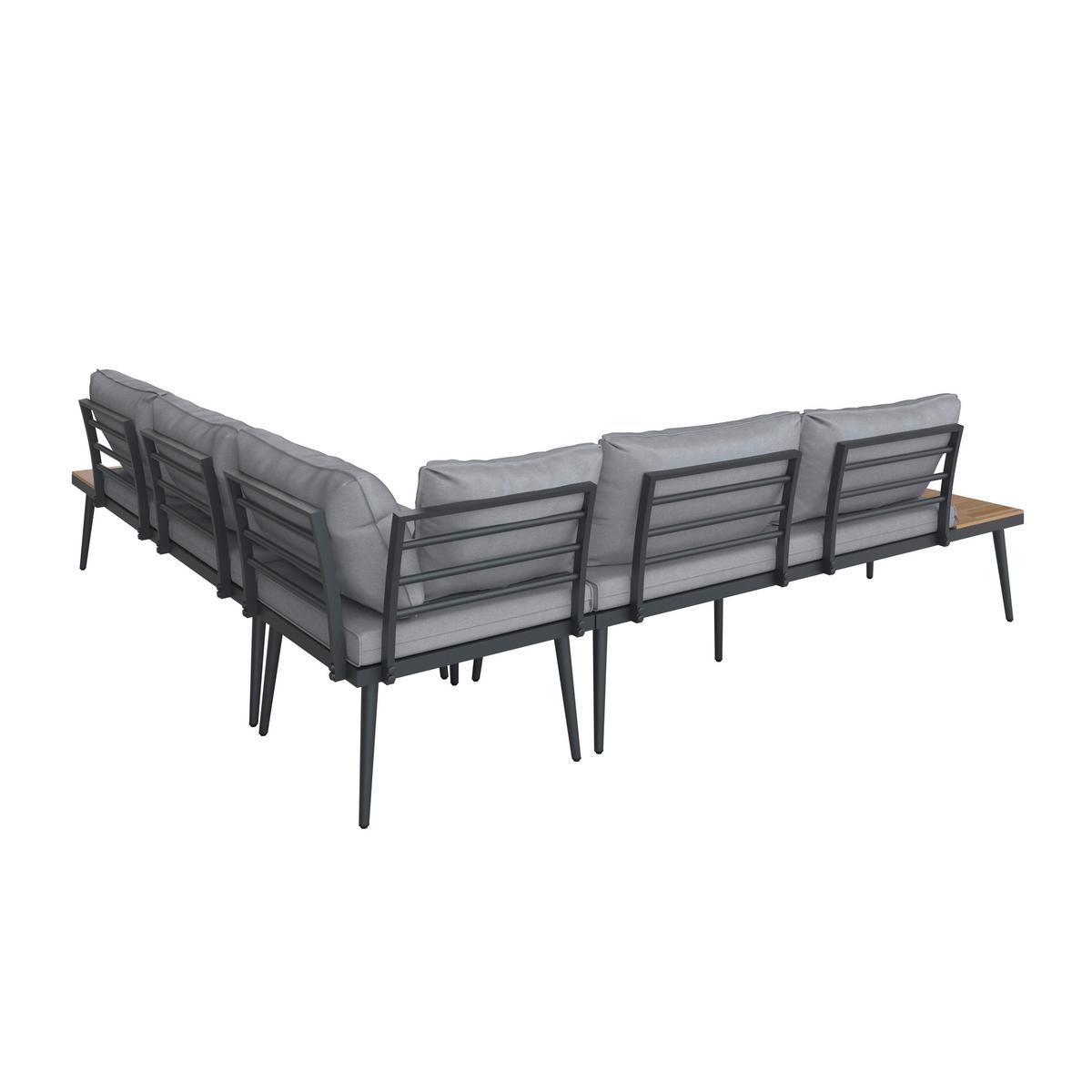 Loungegarnitur-Set Lorena Grau Akazie Metall/Outdoorstoff - Schwarz/Grau, MODERN, Holz/Textil (241/67/69cm) - Bessagi Garden