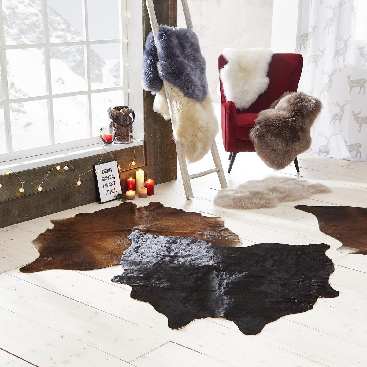 Rinderfell Christoph in diversen Farben - Schwarz/Braun, MODERN, Textil (4,5qm) - Modern Living