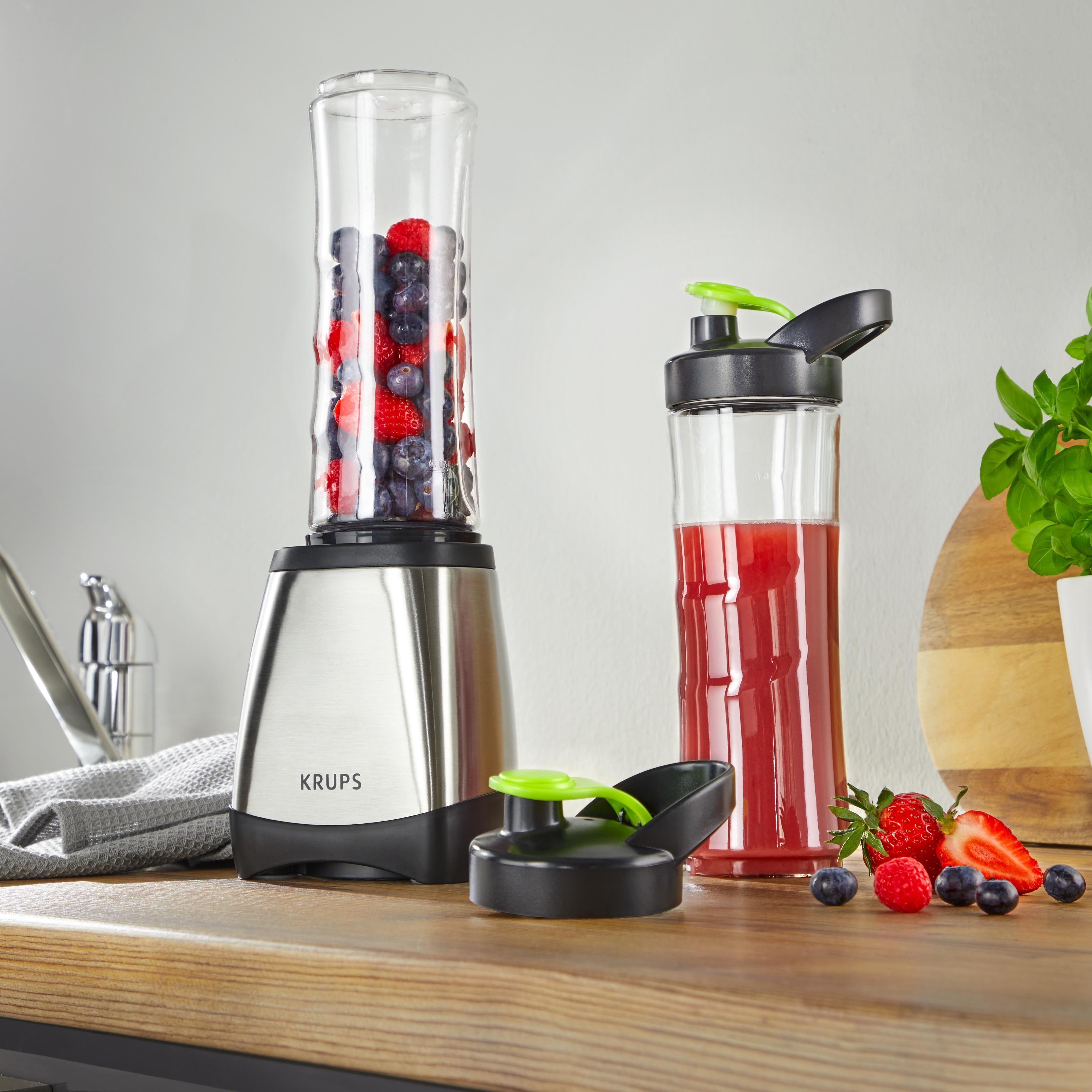 Smoothiemaker to Go Krups mit 2. Flasche ca. 600 ml - Edelstahlfarben/Schwarz, LIFESTYLE, Kunststoff/Metall (22/15,9/23,2cm) - Krups
