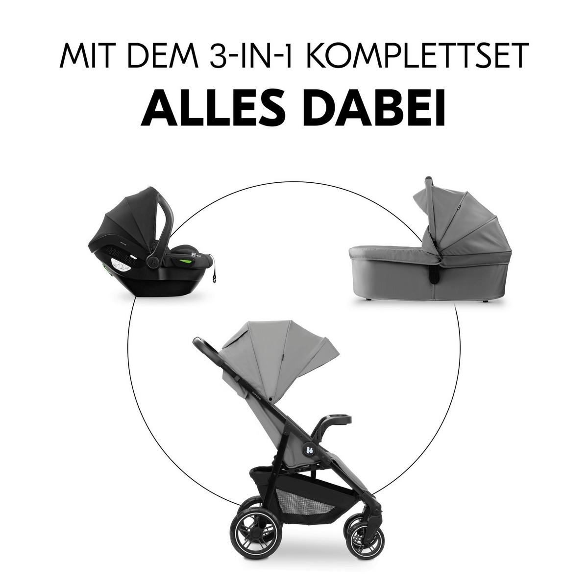 WÓZEK DZIECIĘCY - ZESTAW SHOP N CARE TRIO SET - czarny/szary, Basics, tworzywo sztuczne/metal (52/110/91cm) - Hauck