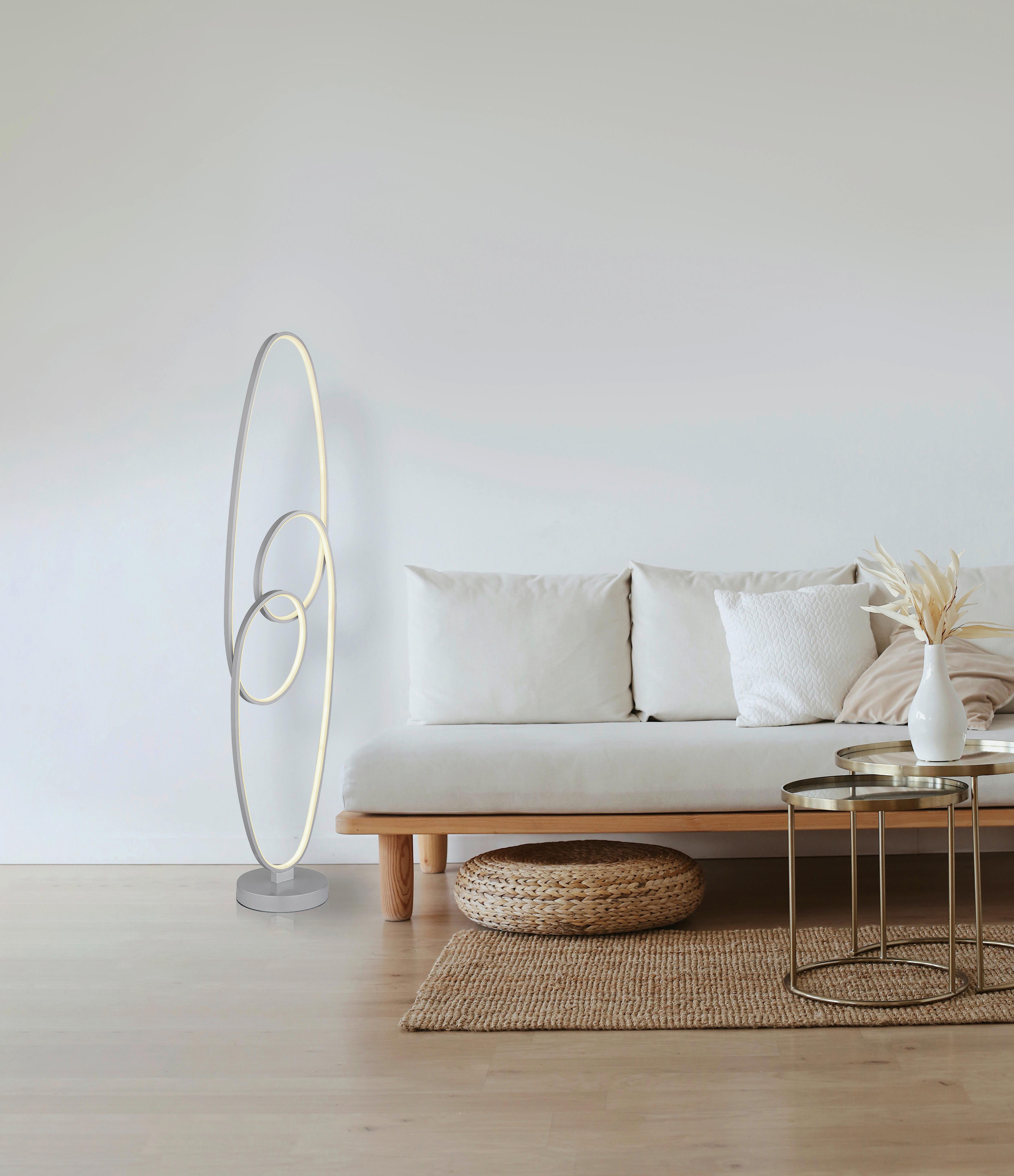 LED-Stehleuchte Spira Opal/Silberfarben max. 39 Watt - Transparent/Silberfarben, Design, Kunststoff/Metall (29/20/122cm) - Globo