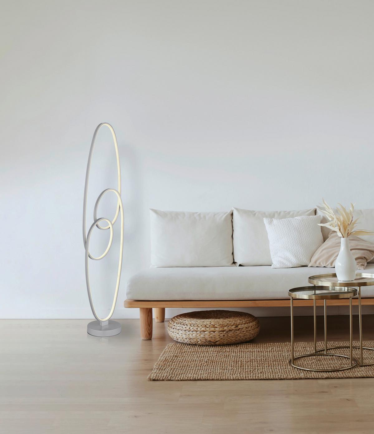 Stoječa Led-svetilka Spira, S Sijalko - srebrne barve/opal, Design, kovina/umetna masa (29/20/122cm) - Globo