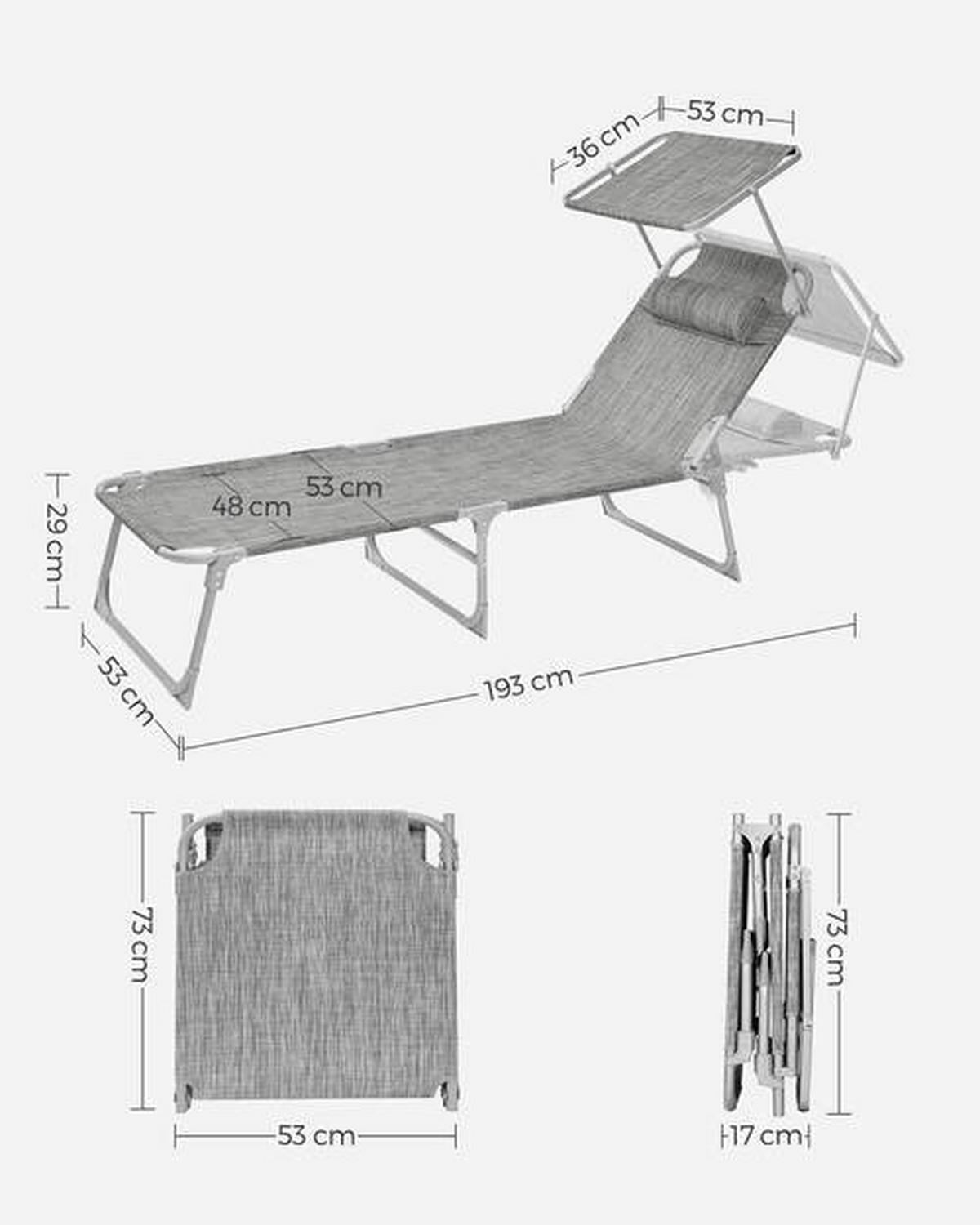 Sonnenliege Großer Liegesessel Hellgrau ca. 53x29,5x193cm - Hellgrau/Grau, Basics, Textil/Metall (53/29.5/193cm) - Modante