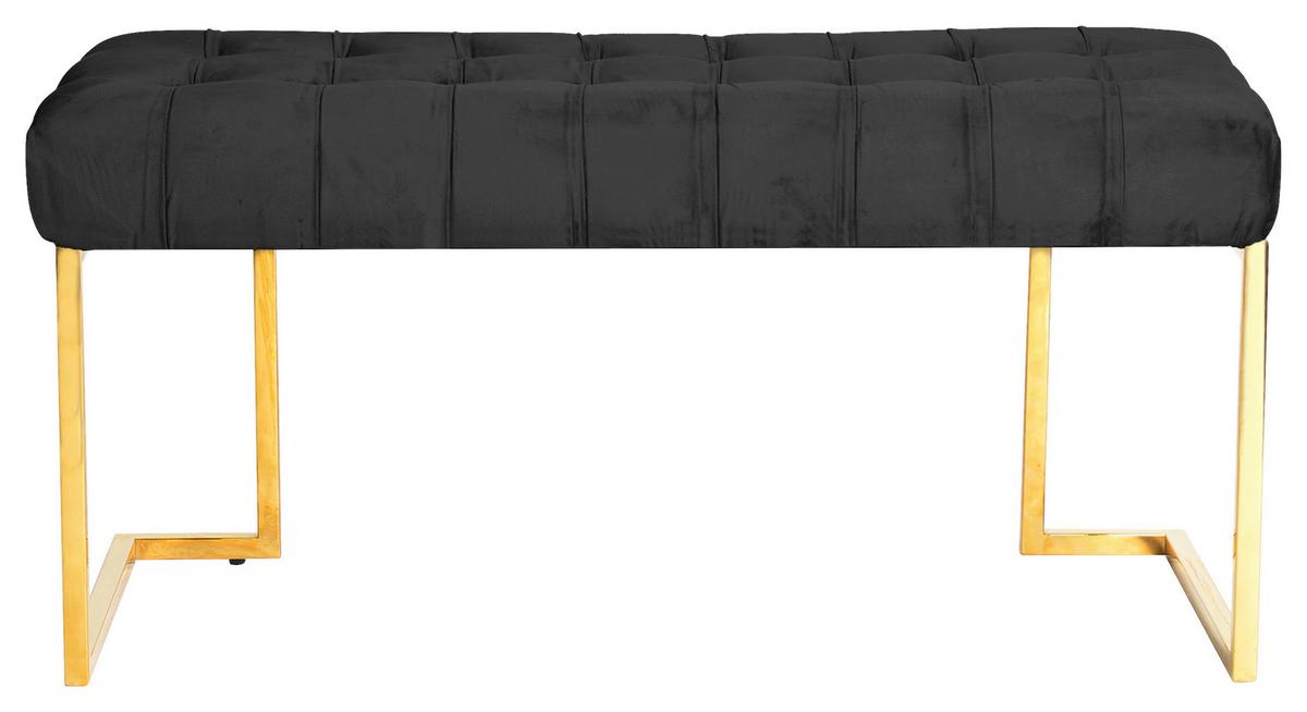 Hockerbank Parity Schwarz Samt - Goldfarben/Schwarz, Design, Kunststoff/Metall (47/48/100cm) - Kayoom