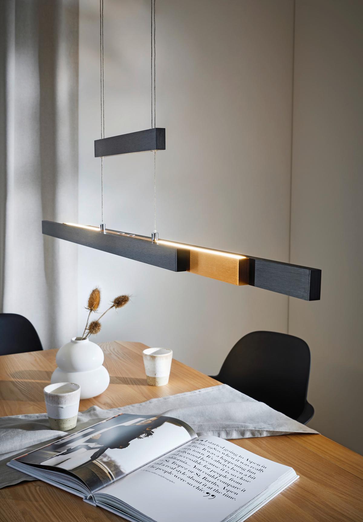 LAMPA WISZĄCA LED 375310502 TRAJAN - kolor mosiężny/czarny, Design, metal (95-150,5/5,8/95-150cm) - Trio Leuchten