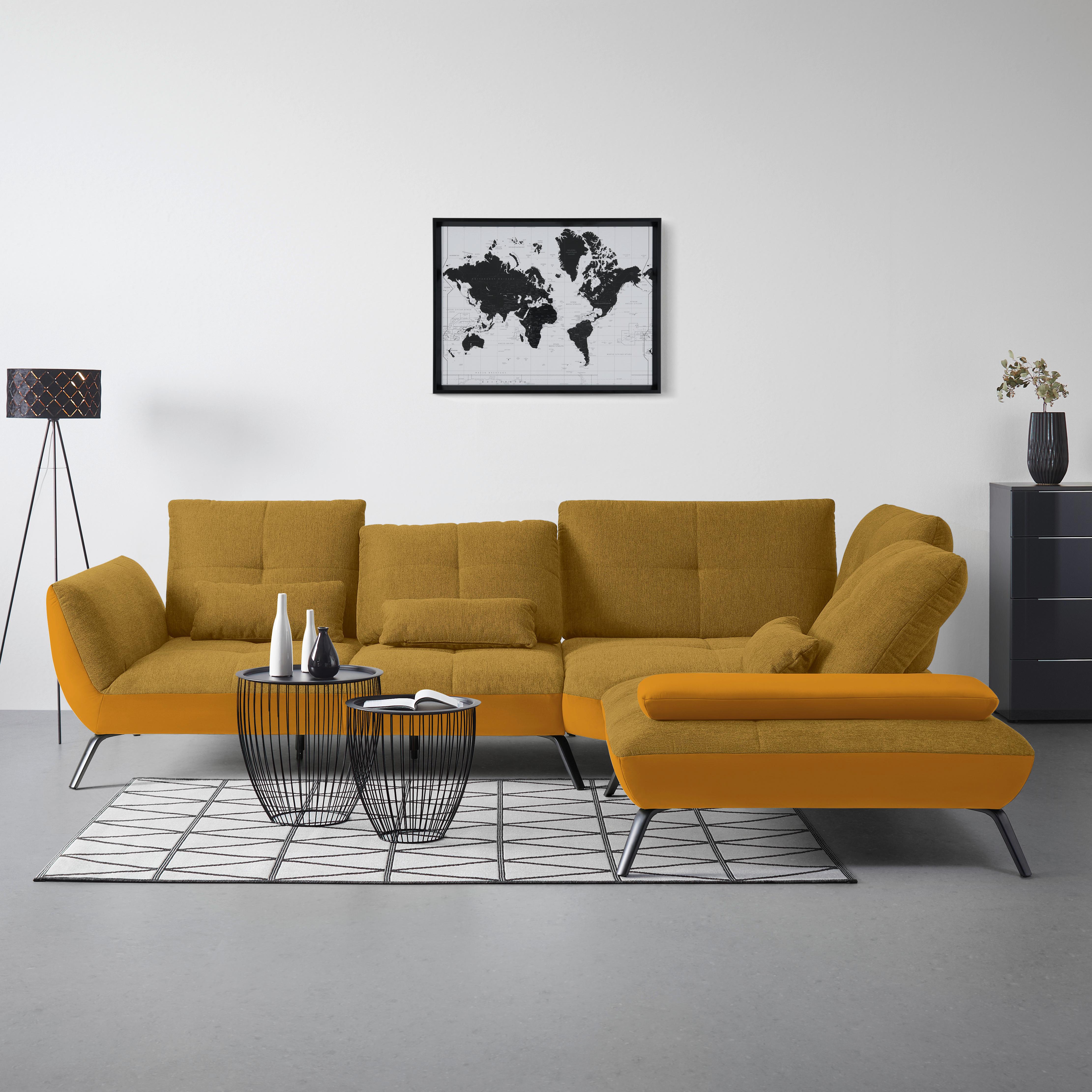 Wohnlandschaft Trendy Senfgelb - Senfgelb/Goldfarben, MODERN, Holzwerkstoff/Textil (310/93/250cm) - Premium Living