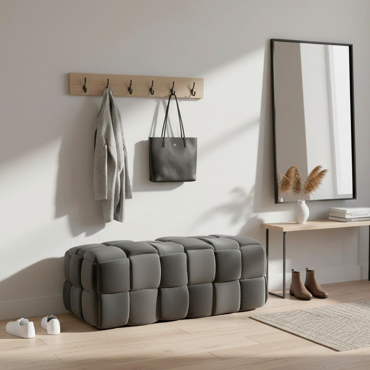 Hockerbank Ella Grau Samt Gepolstert - Schwarz/Grau, MODERN, Holz/Kunststoff (118/47cm) - Bessagi Home