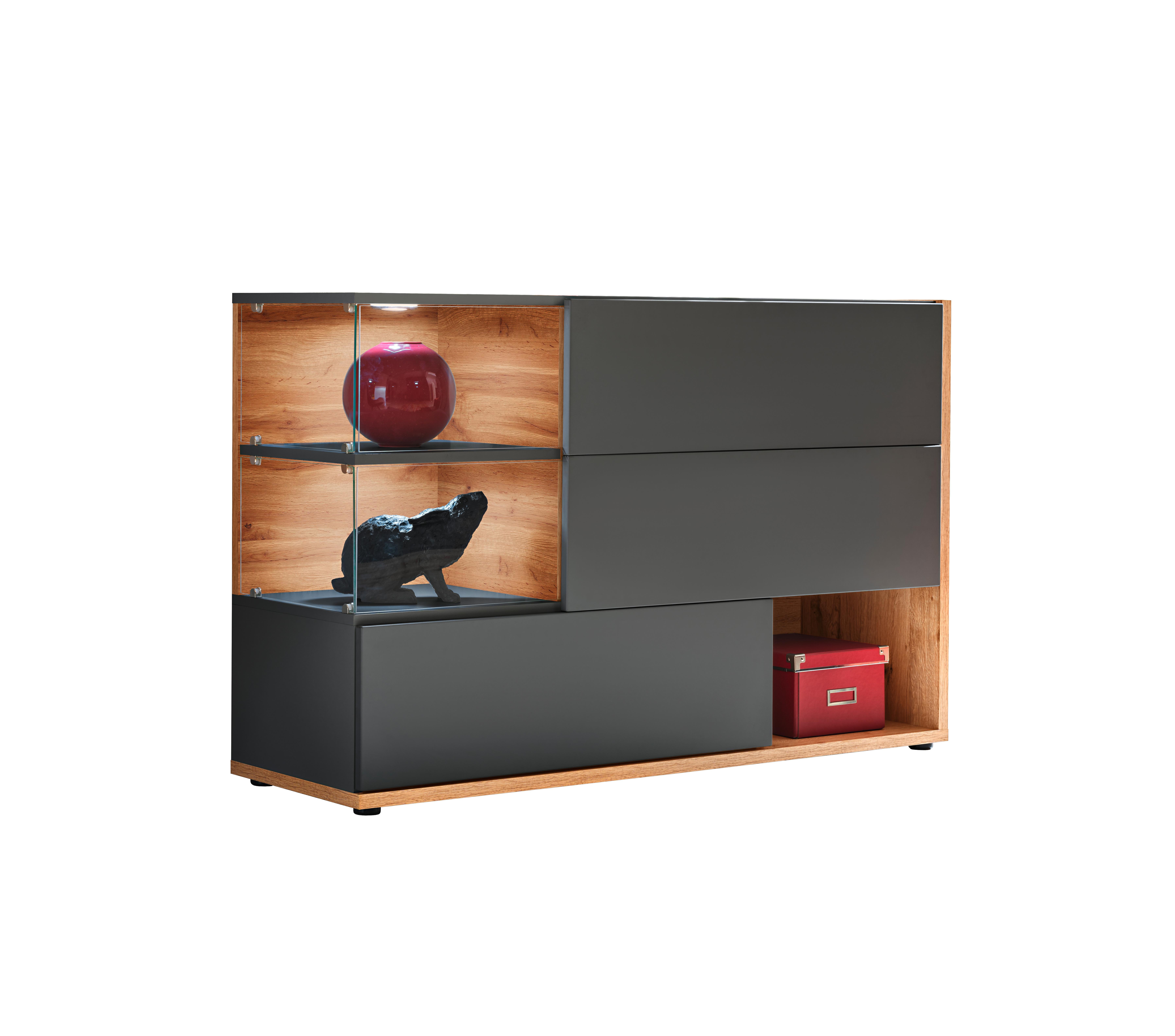 Sideboard Silk Anthrazit/Eiche Wotan - Anthrazit/Eiche Wotan, MODERN, Glas/Holzwerkstoff (120/77/40cm) - P & B