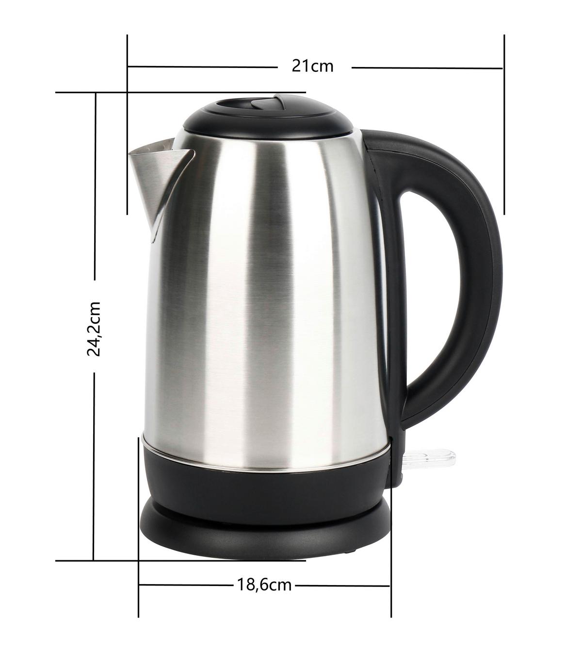 Wasserkocher Jasmin ca. 1,7l - Edelstahlfarben/Schwarz, Kunststoff/Metall (21/18,6/24,2cm) - Insido