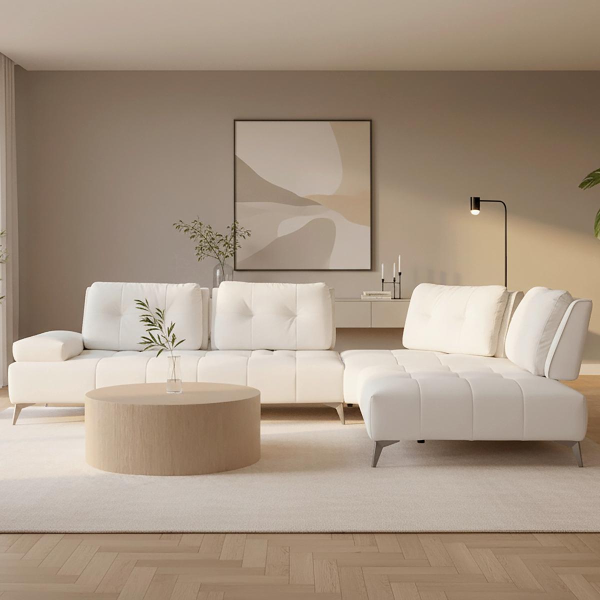 Wohnlandschaft Estella Creme Cord - Dunkelgrau/Creme, MODERN, Holz/Textil (326/270cm) - Bessagi Home