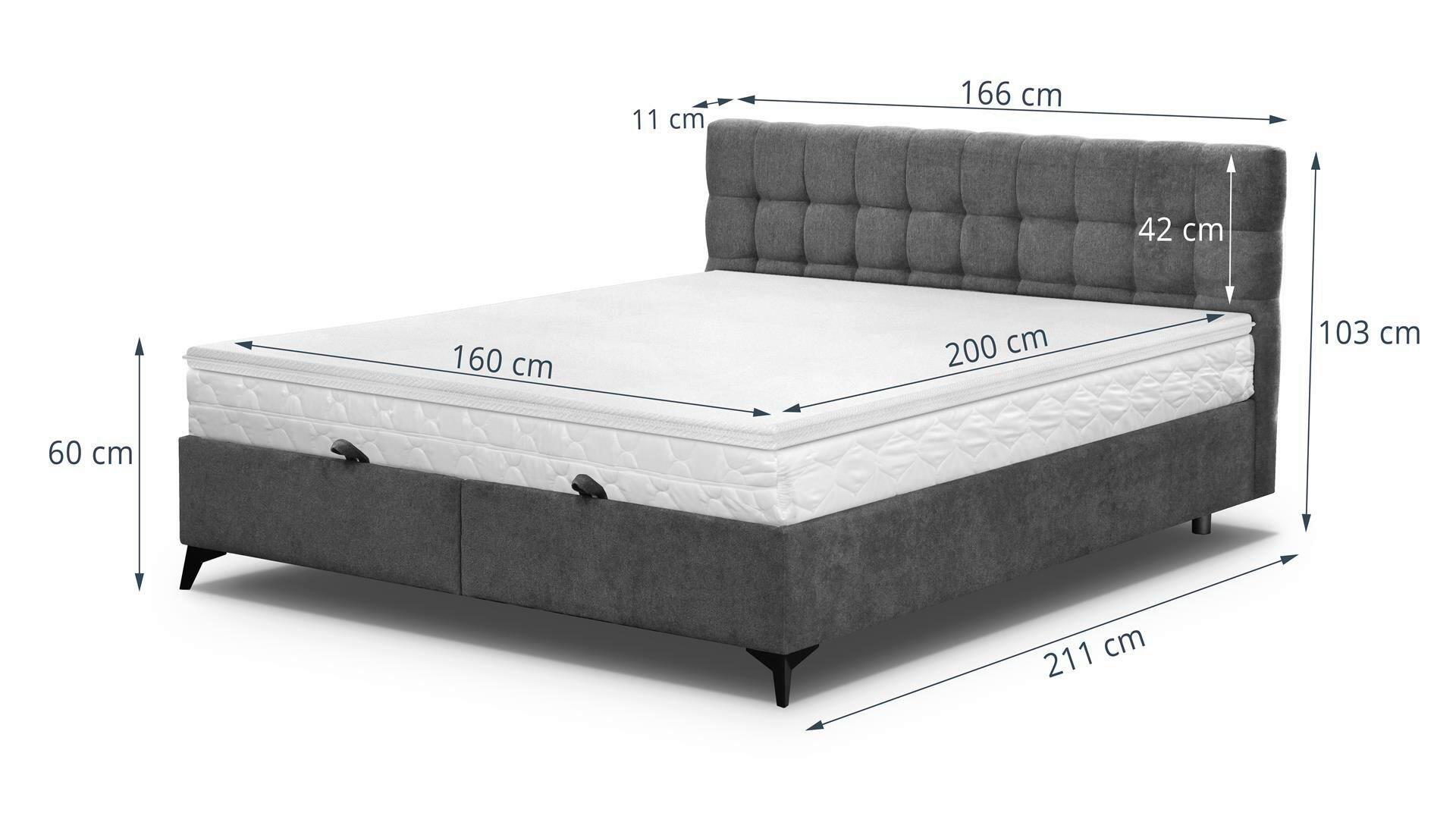 Boxbett Magic in Grau ca. 160x200cm - Schwarz/Grau, KONVENTIONELL, Holzwerkstoff/Kunststoff (160/200cm) - Mömax