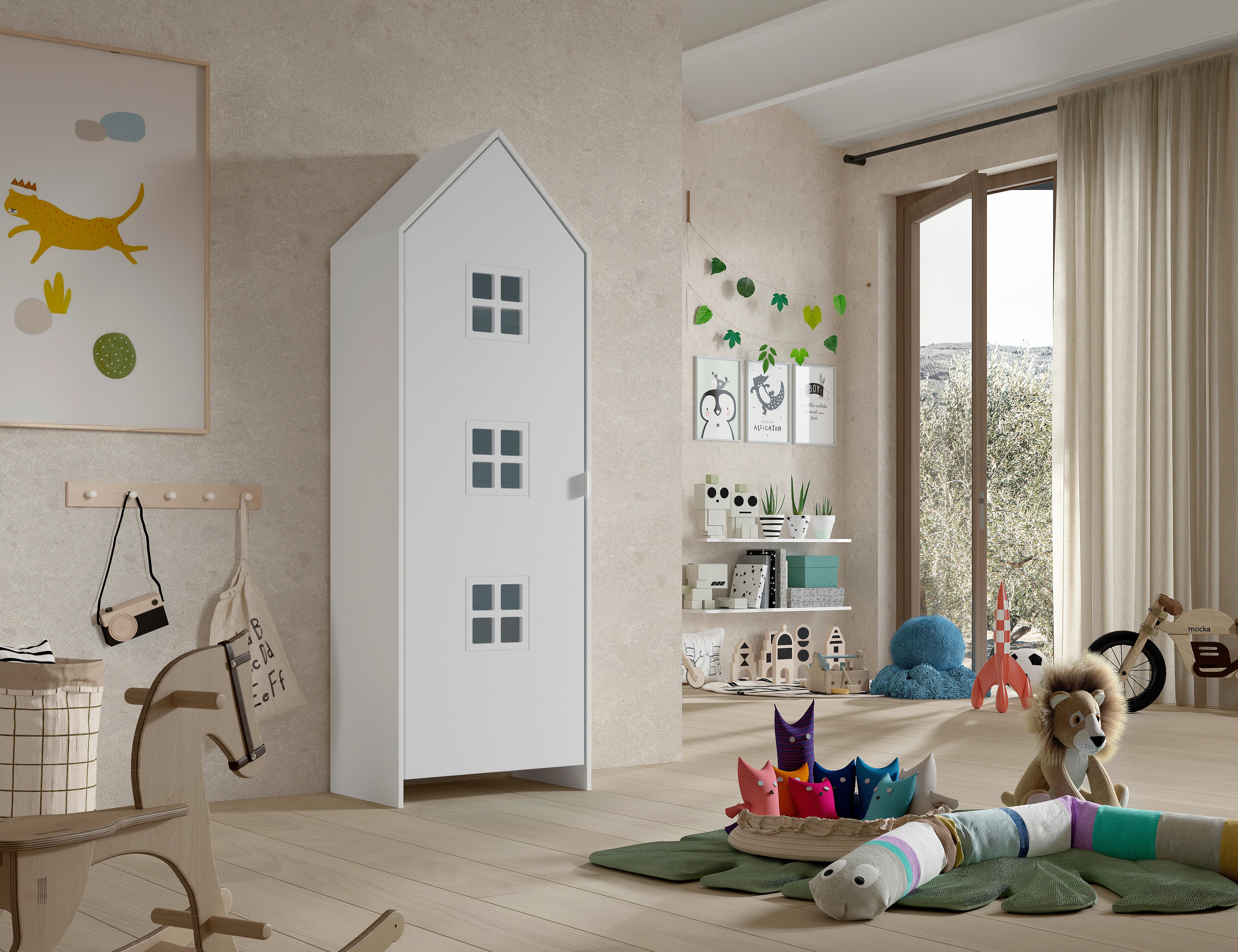Kinderkleiderschrank Casami ca. 58x171x37 cm Weiß - Weiß, MODERN, Holzwerkstoff/Metall (57,6/171,3/37cm) - MID.YOU