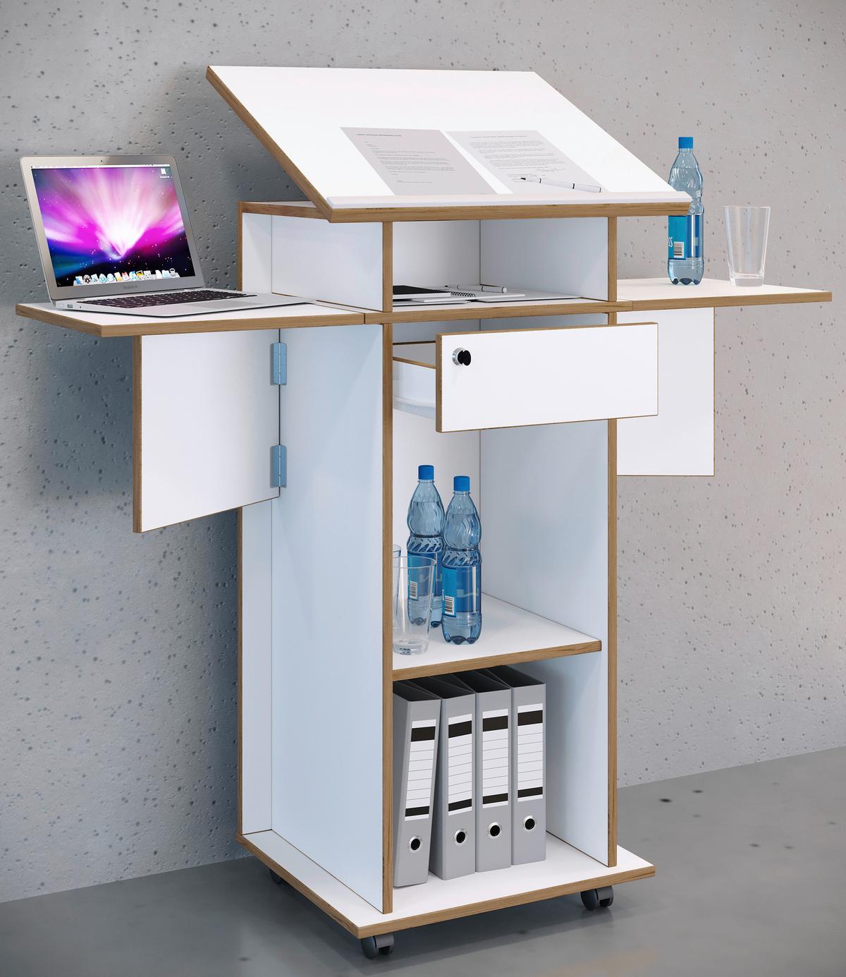Stoječi Pult Salia M, Bela, Barva Hrasta - bela/medeni hrast, Design, leseni material (123/128/44cm) - MID.YOU