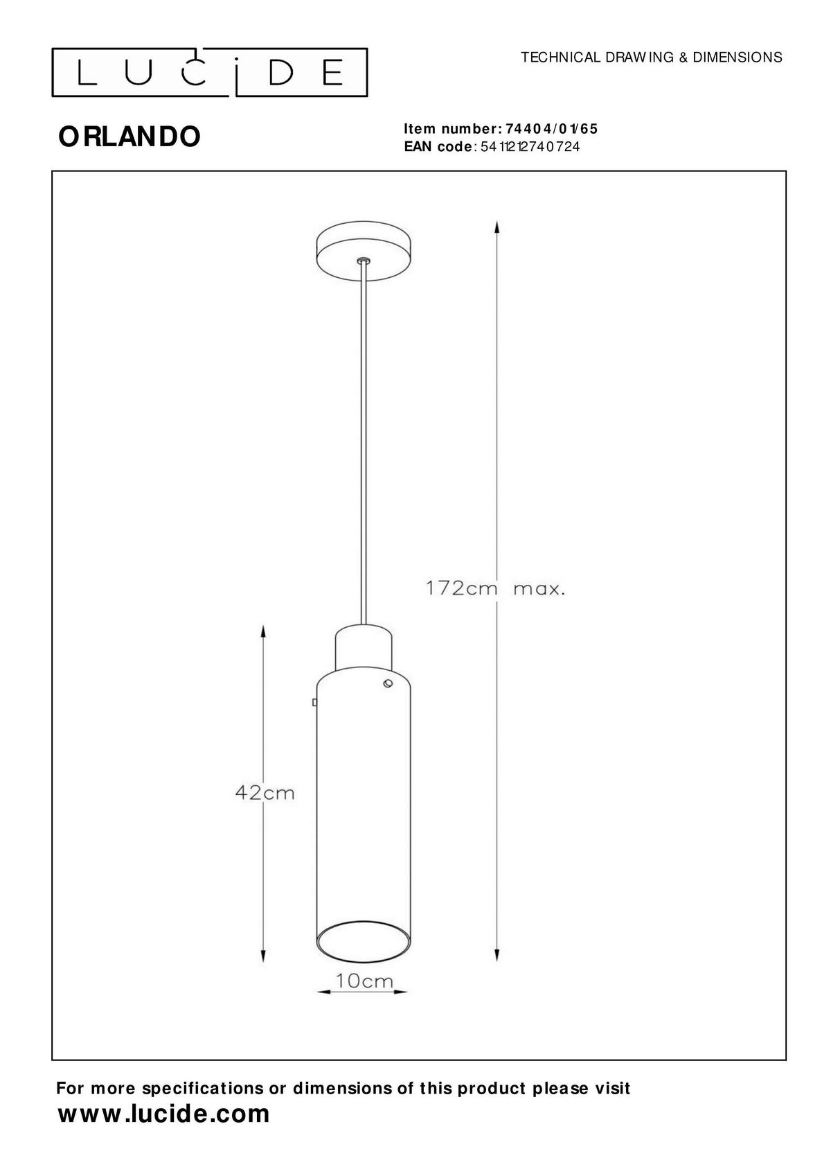 LAMPA ZWIESZANA 74404/01/65 ORLANDO - jasnoszary, Design, szkło (10/10/172cm) - Lucide