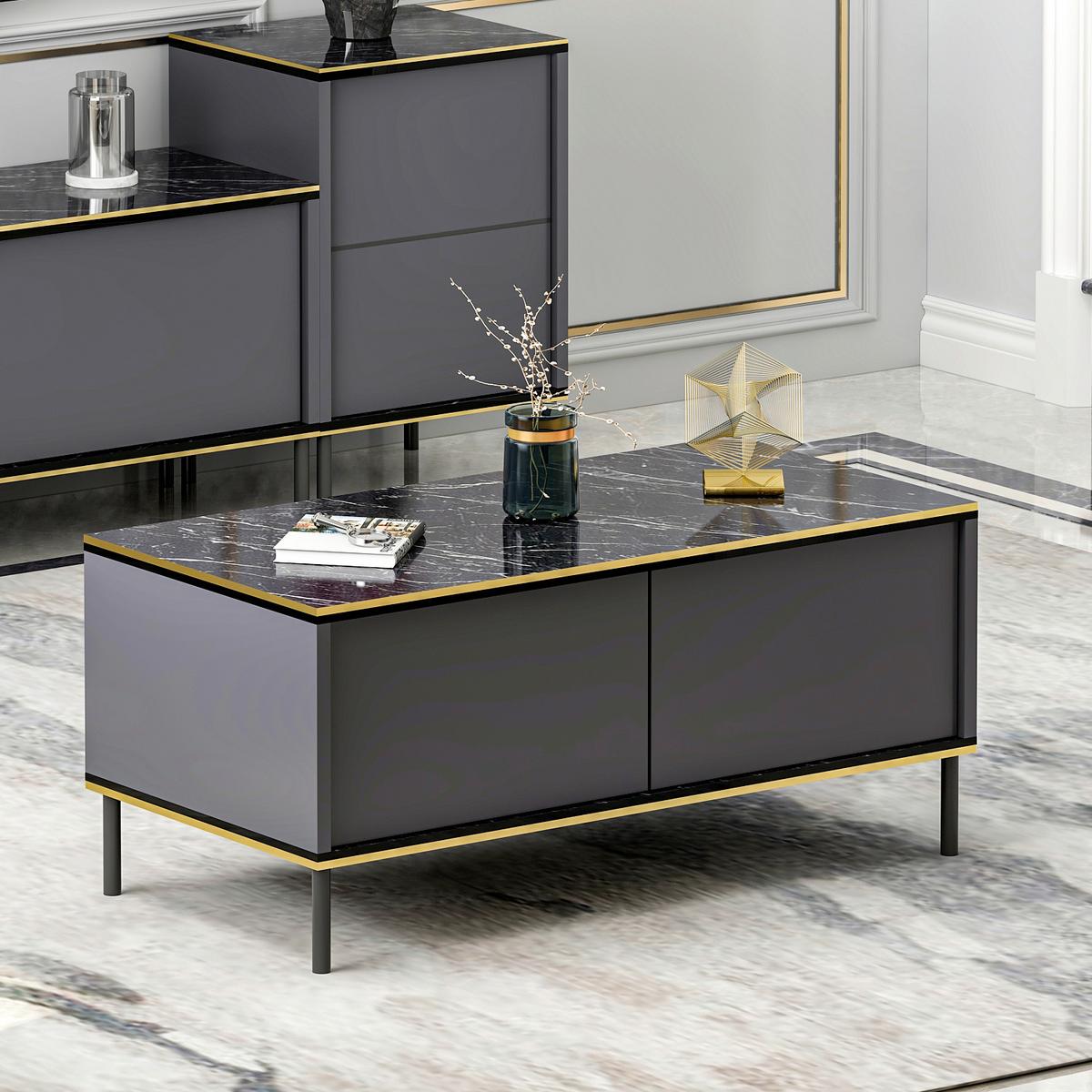 Couchtisch Imaj Couchtisch - Anthrazit/Schwarz, Design, Holzwerkstoff/Metall (90/45/40cm) - Livetastic