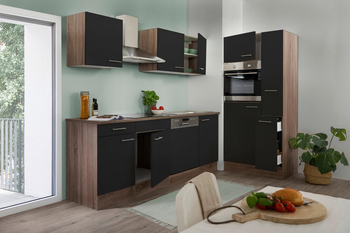 Küchenleerblock LBKB310EYS Schwarz/Eiche York ca. 310 cm - Edelstahlfarben/Eichefarben, Basics, Holzwerkstoff/Metall (310cm) - Respekta
