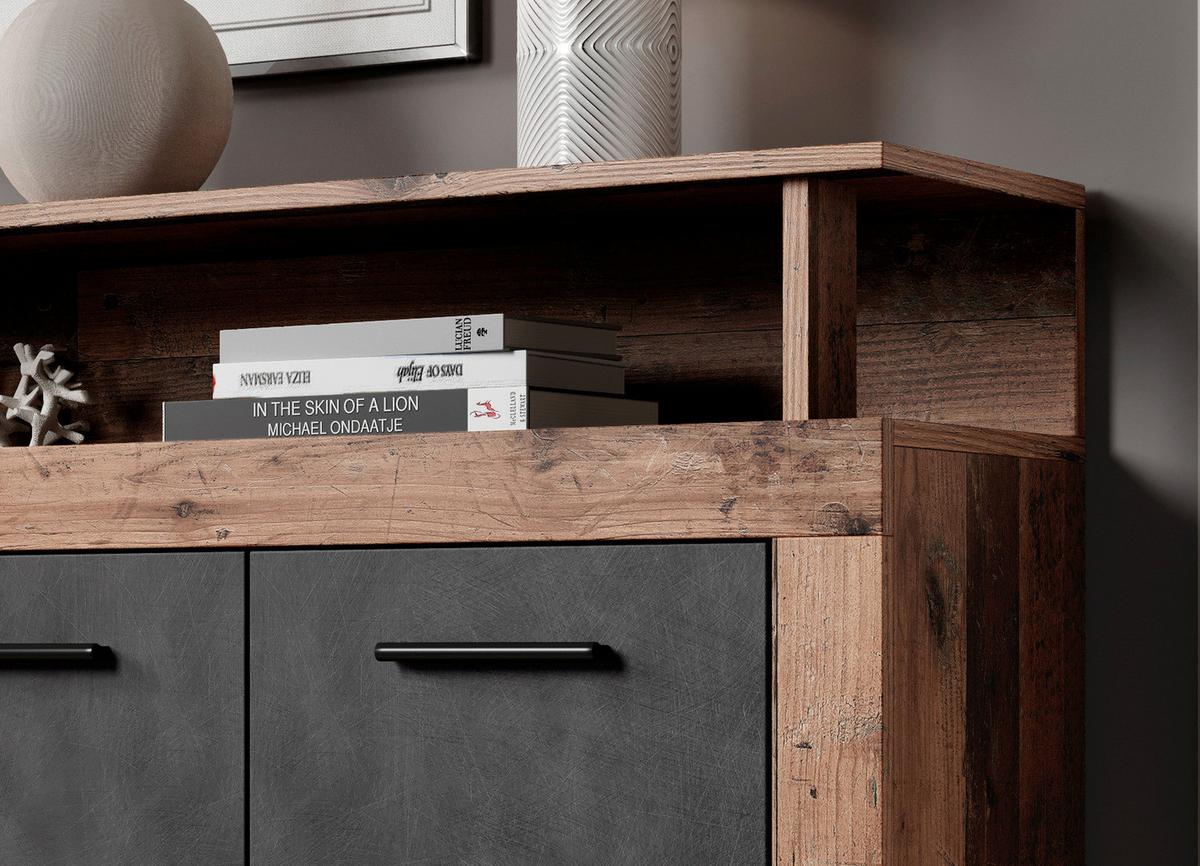 KOMODA SZEROKA LUNA EICHE OLD STYLE/ANTHRAZIT - antracytowy/stary dąb, Basics, materiał drewnopochodny/tworzywo sztuczne (190/95/32cm) - MID.YOU