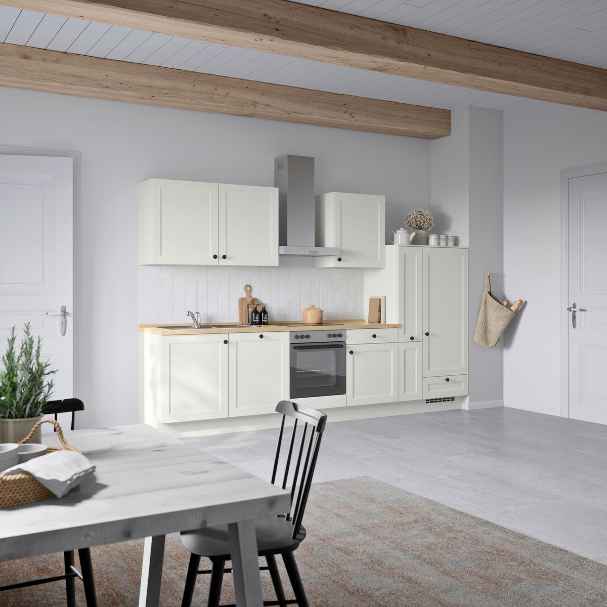 Küchenblock Cascada Low m. Geräten Weiß - Eichefarben/Schwarz, MODERN, Holzwerkstoff/Metall (330cm) - Nobilia