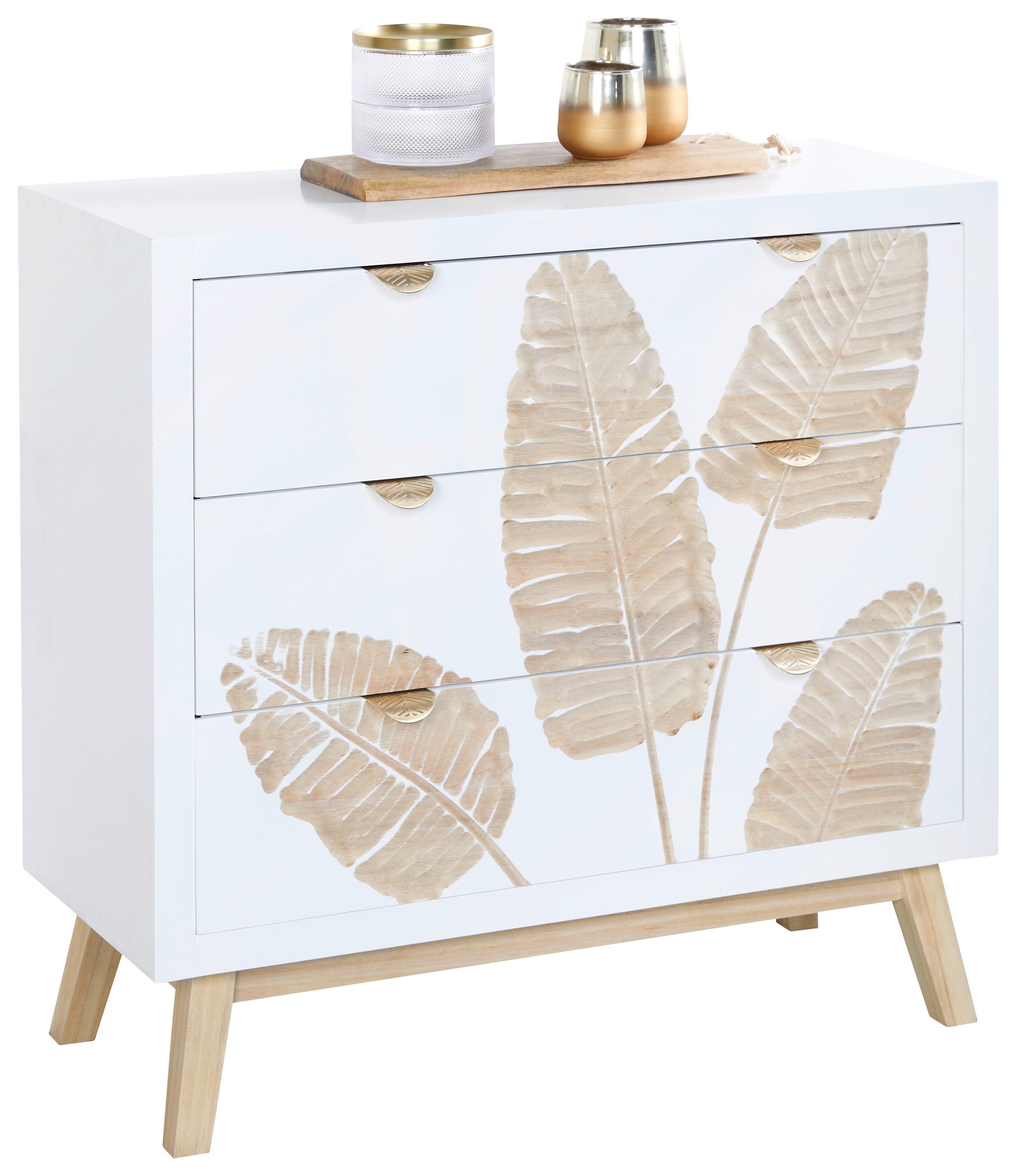 Komoda Leafs - bijela/prirodne boje, Lifestyle, drvni materijal/metal (80/76/34cm) - Premium Living
