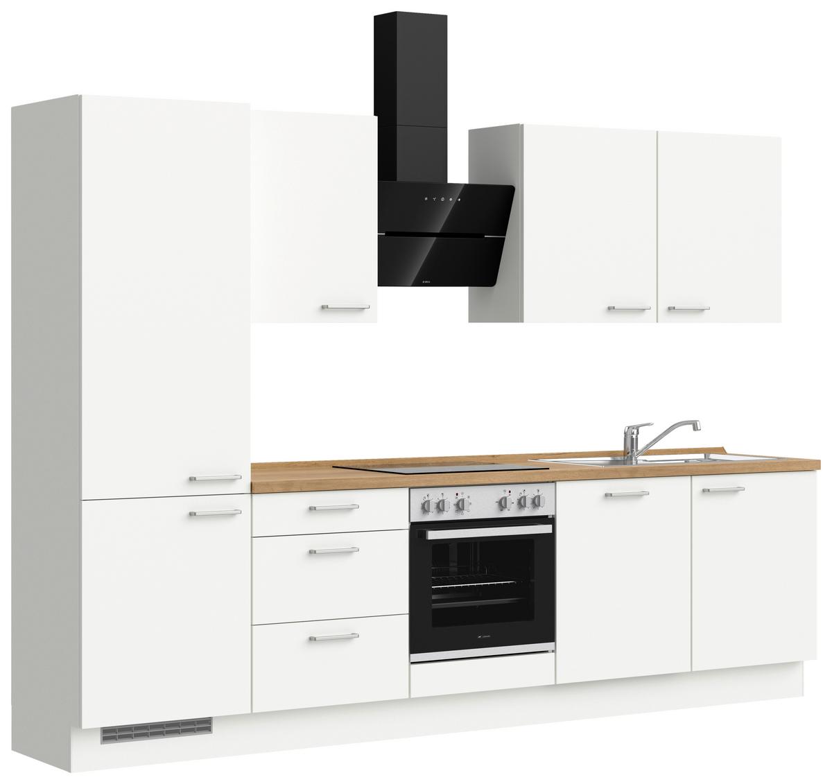 Küchenblock Touch High m. Geräten Weiß - Edelstahlfarben/Eichefarben, MODERN, Holzwerkstoff/Metall (300cm) - Nobilia
