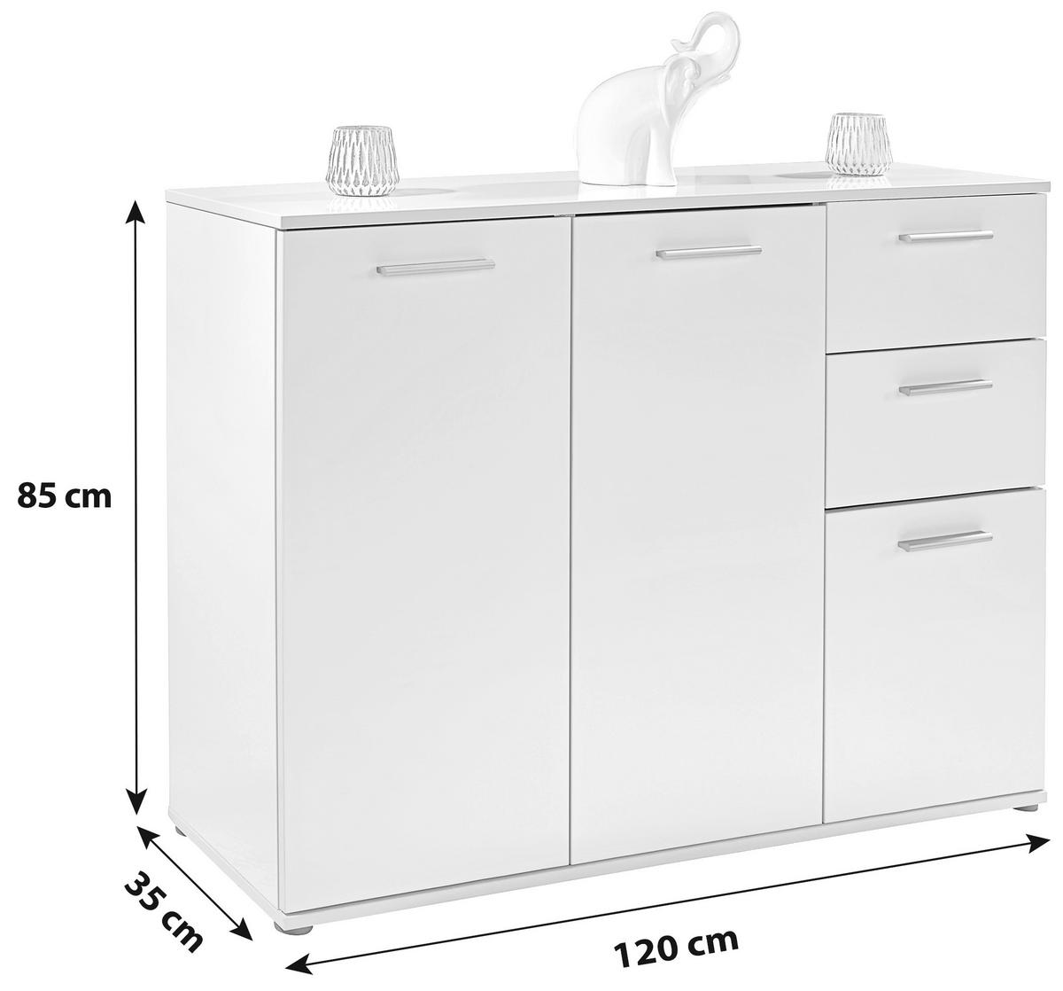Komoda Christian, Bela - bela/barve aluminija, Moderno, umetna masa/leseni material (120/85/35cm)