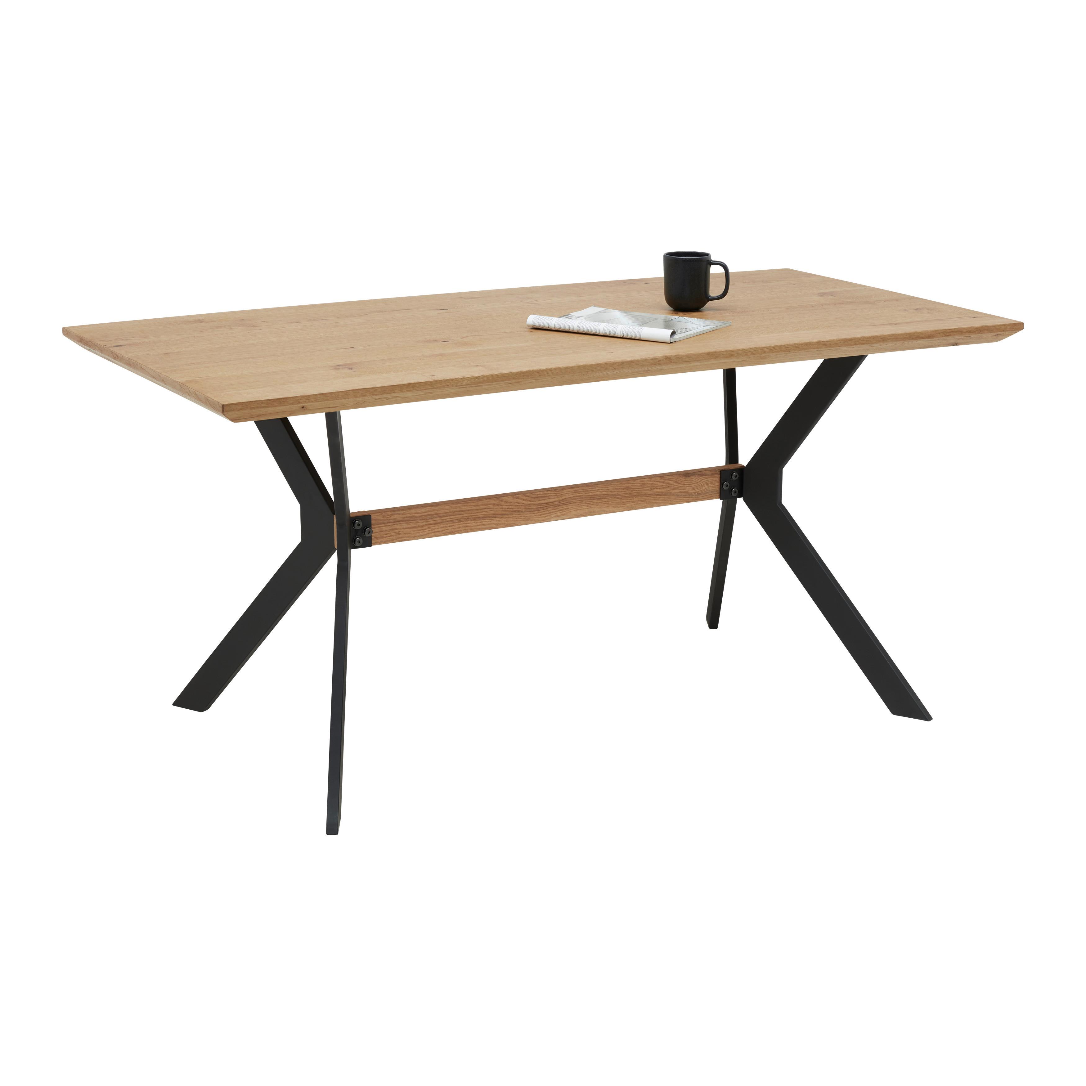Esstisch Rupert in Schwarz/Eichefarben - Eichefarben/Schwarz, Basics, Holzwerkstoff/Metall (160/80/76cm) - Zandiara