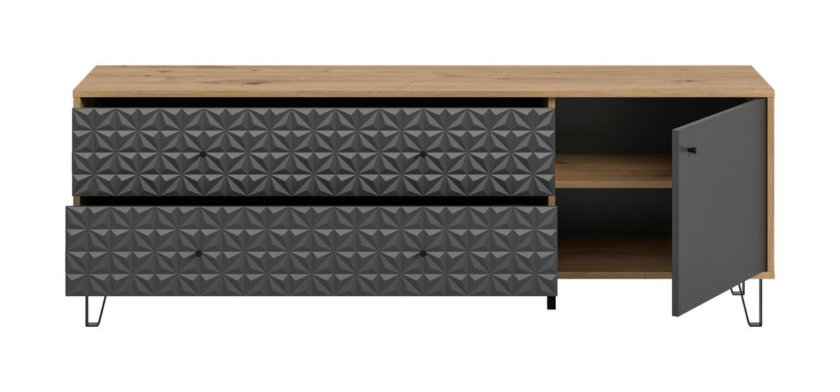 Lowboard Prisma Anthrazit/Eiche Artisan - Anthrazit/Schwarz, Design, Holzwerkstoff/Kunststoff (164/56/40cm) - Livetastic