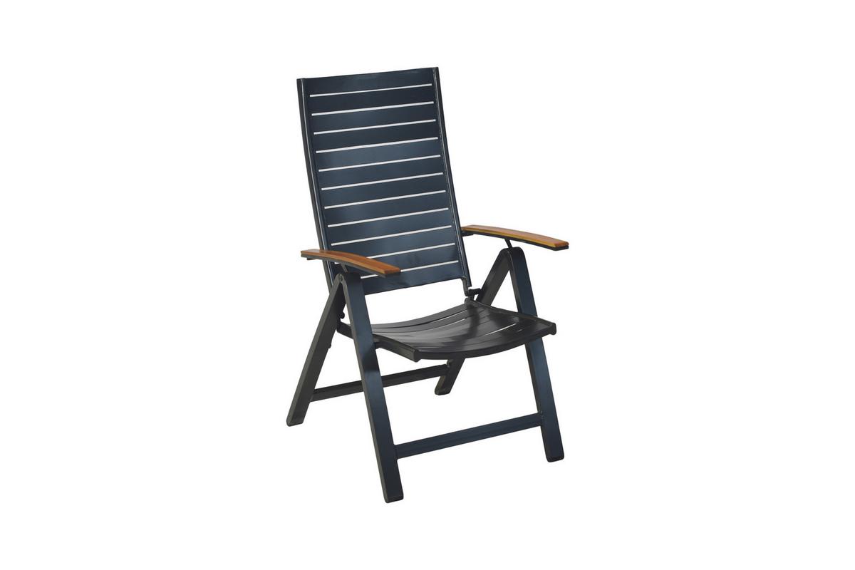 Gartenklappsessel Astros Graphitfarben/Braun - Graphitfarben/Braun, KONVENTIONELL, Kunststoff/Metall (61,5/113/72cm) - Gardenson