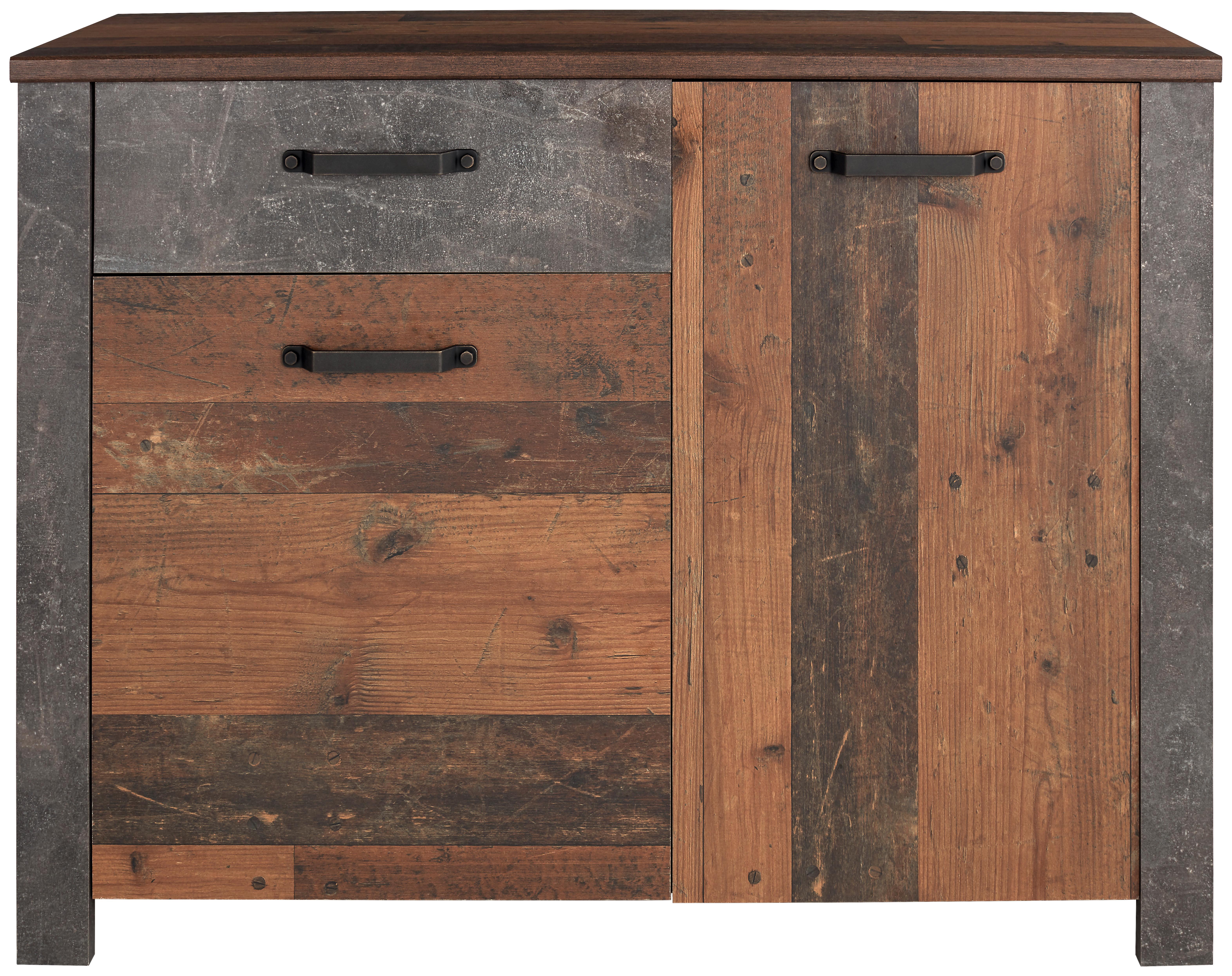 Comodă ONTARIO - gri închis/culoare lemn stejar, Modern, material pe bază de lemn (116,5/86/41,5cm) - Zandiara